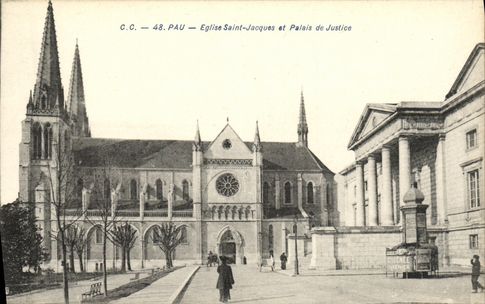 VINTAGE POSTCARD Pau L Church Holy Jacques and Law courts