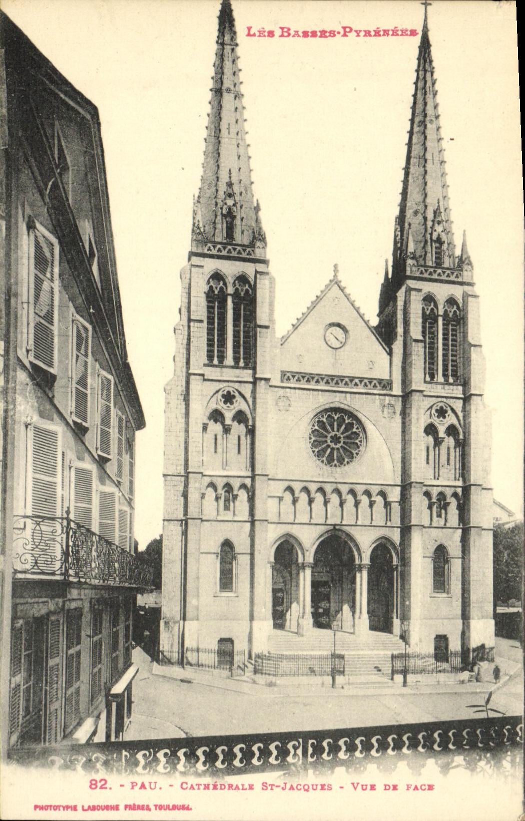VINTAGE POSTCARD Pau Cathedral St Jacques Front view