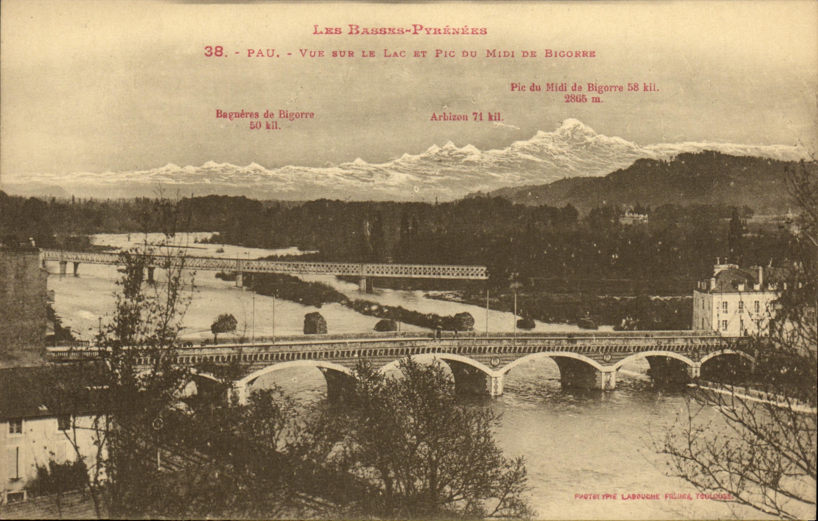 VINTAGE POSTCARD Pau Seen On the Lake And Peak Of the South De Bigorre