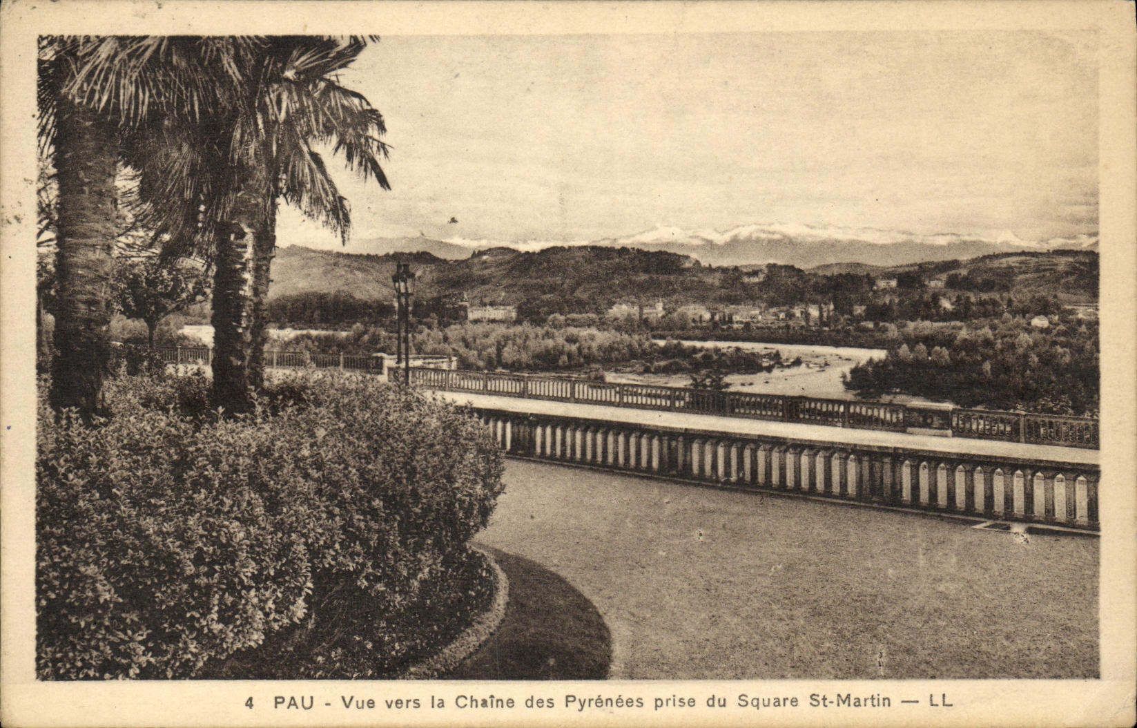 VINTAGE POSTCARD Pau Seen Towards the Chain of the Pyrenees taken of the Public garden St Martin