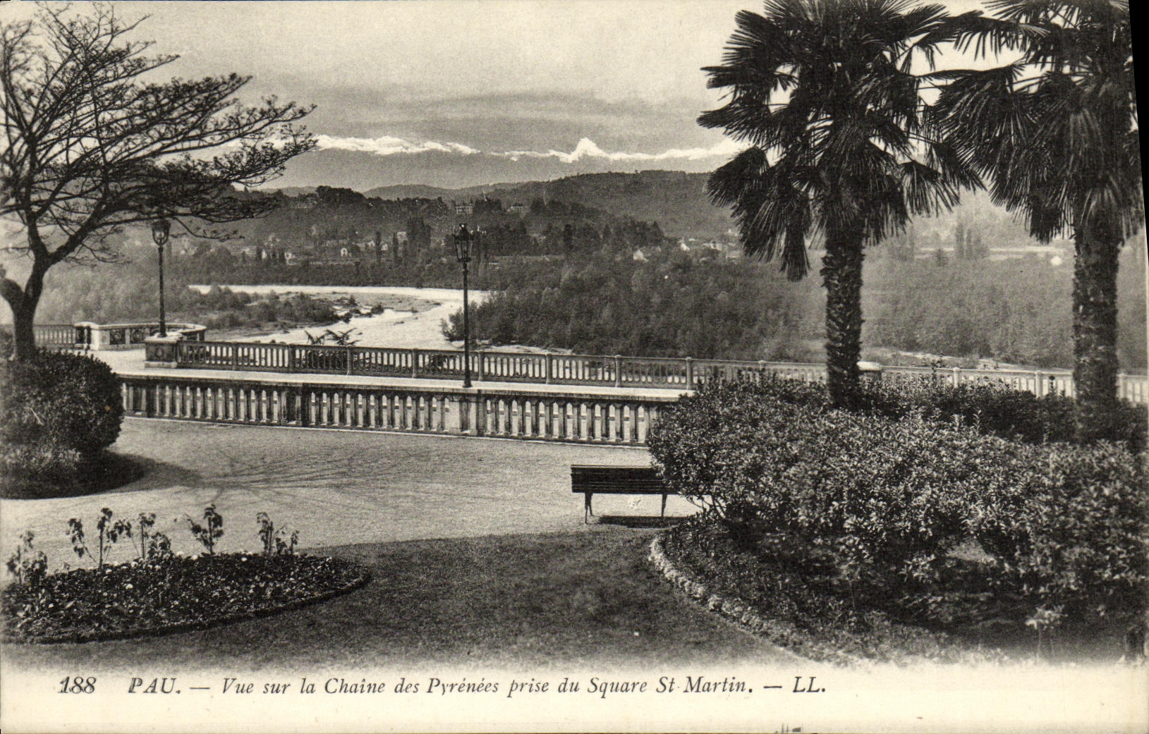 VINTAGE POSTCARD Pau Seen On the Chain of the Pyrenees taken of the Public garden St Martin