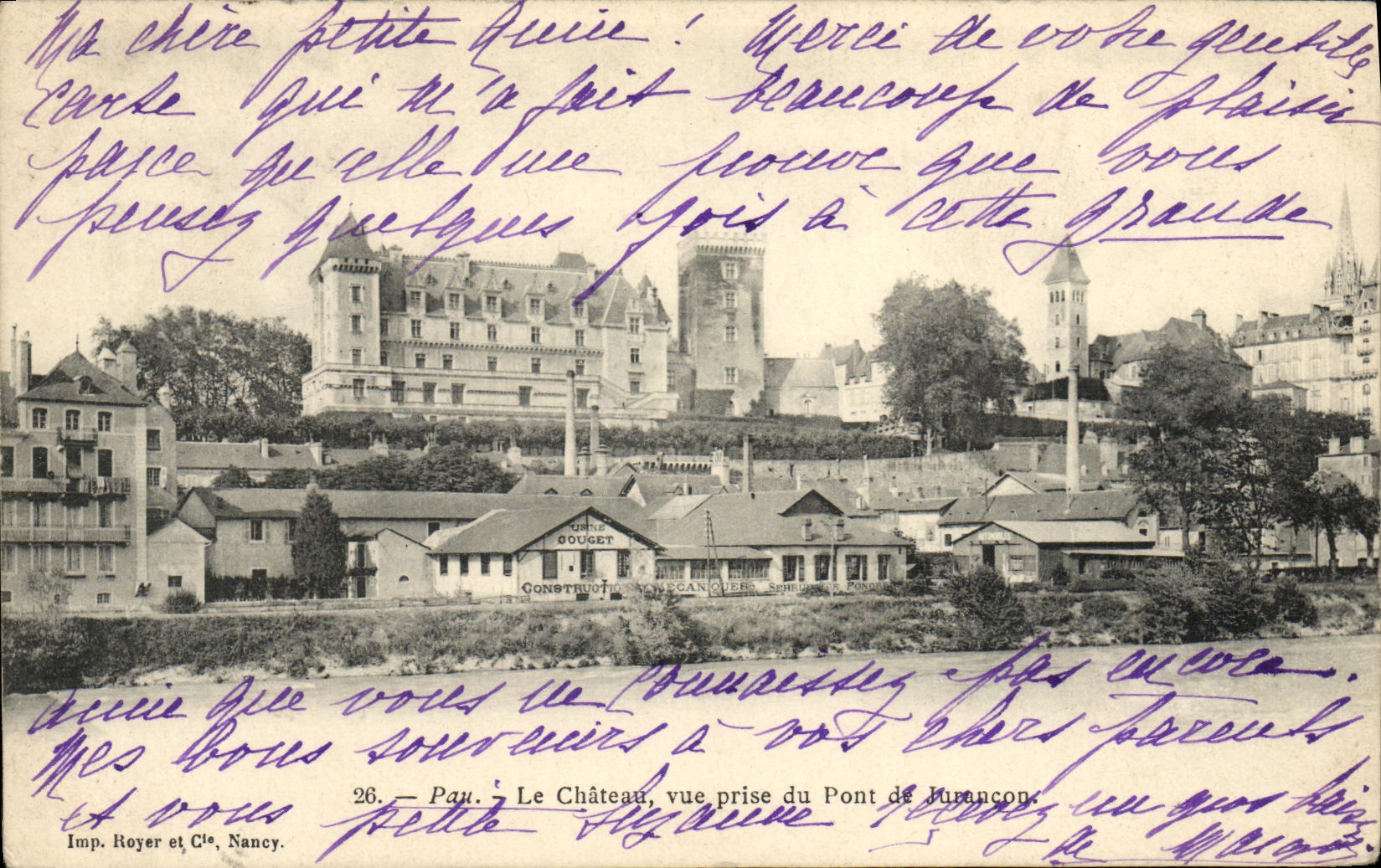 VINTAGE POSTCARD Pau the Castle Seen from of the Bridge of Jurancon
