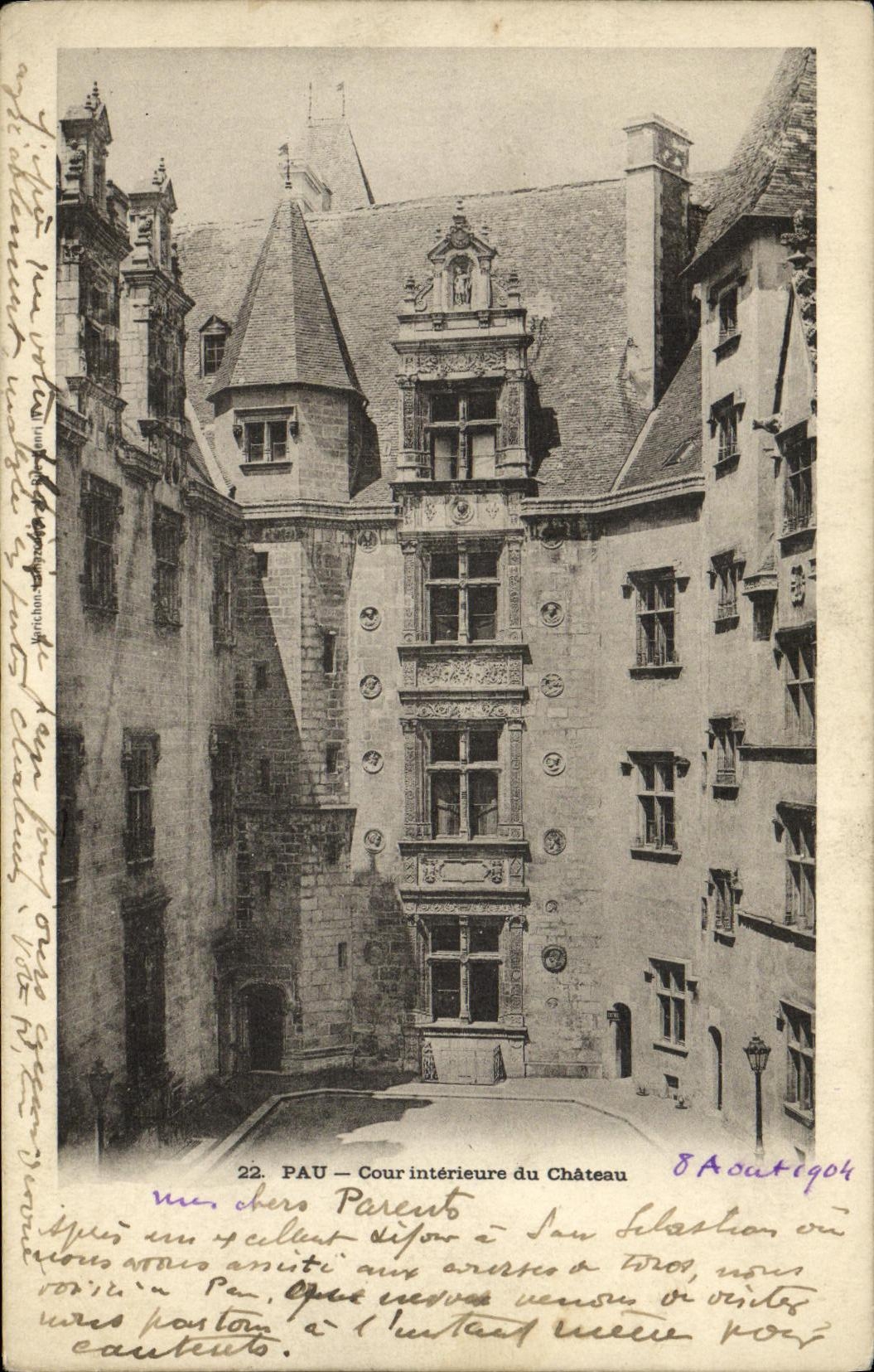 VINTAGE POSTCARD Pau Interior Court of the Castle
