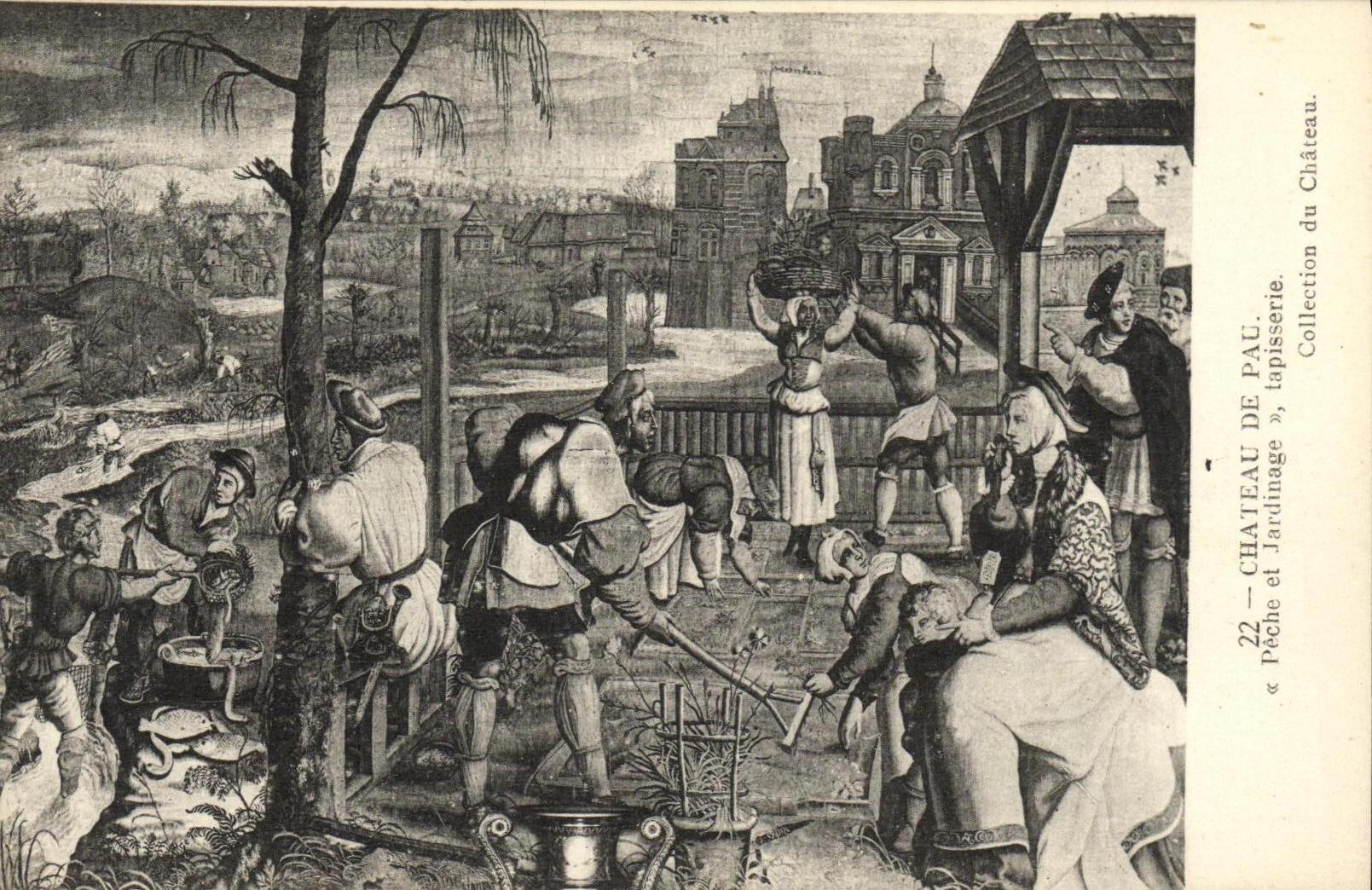 VINTAGE POSTCARD Pau Castle of Pau Fishes and Gardening