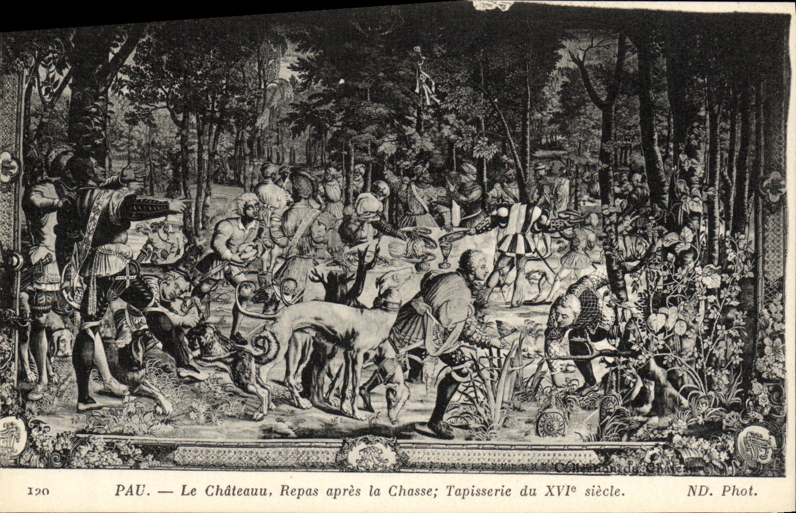 VINTAGE POSTCARD Pau Castle Meal after Hunting Tapestry of 16th