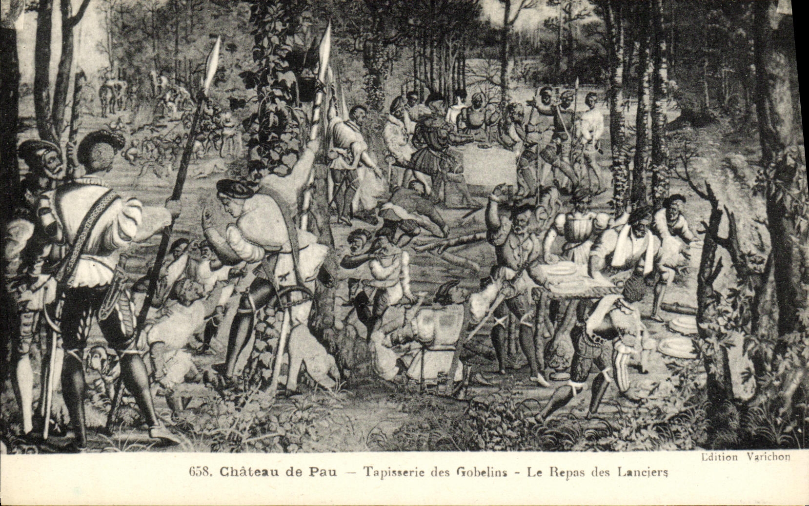 VINTAGE POSTCARD Pau Castle Tapestry of the Goblins the Meal of the Lancers