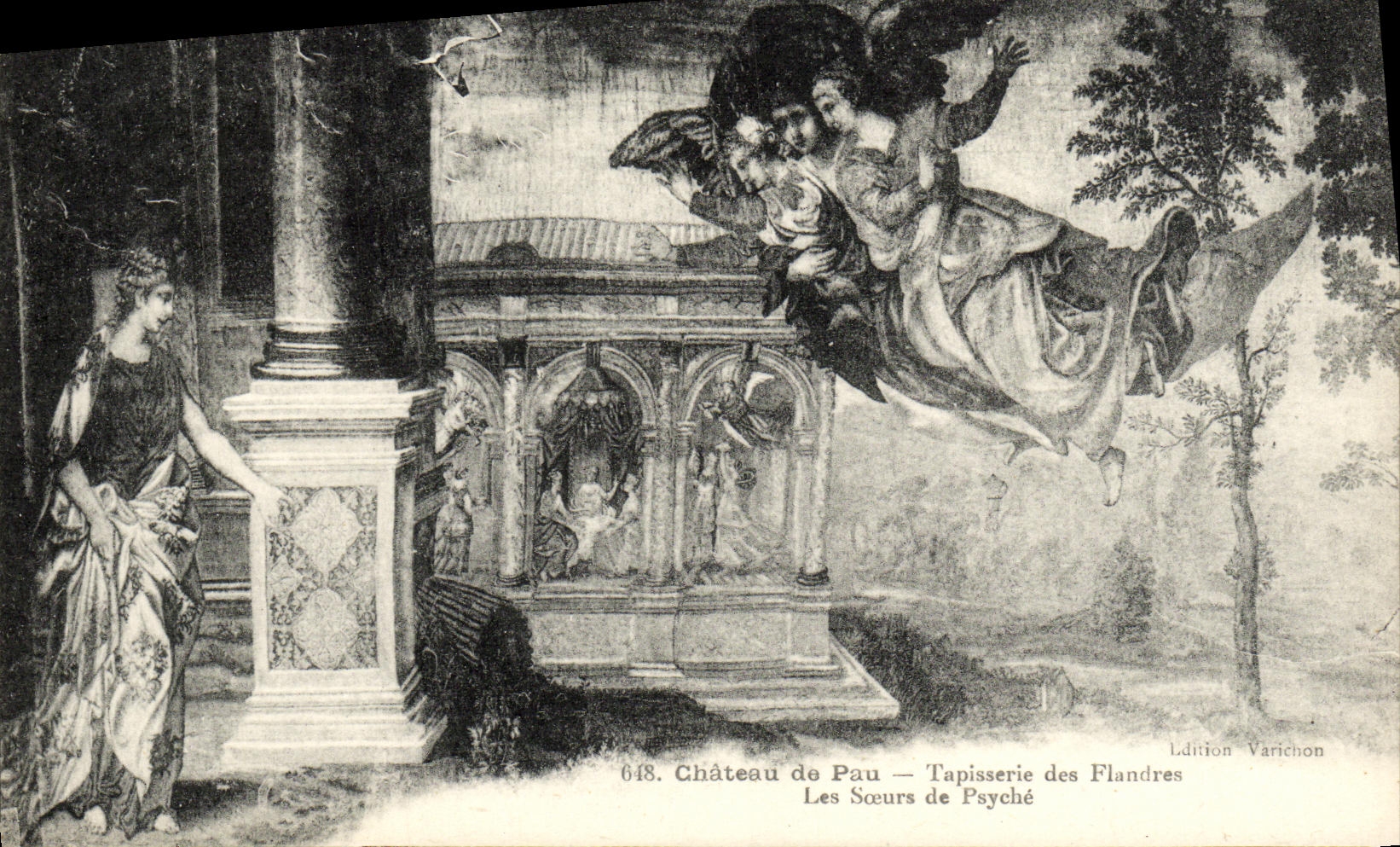 VINTAGE POSTCARD Pau Castle Tapestry of Flandres Sisters of Psyche