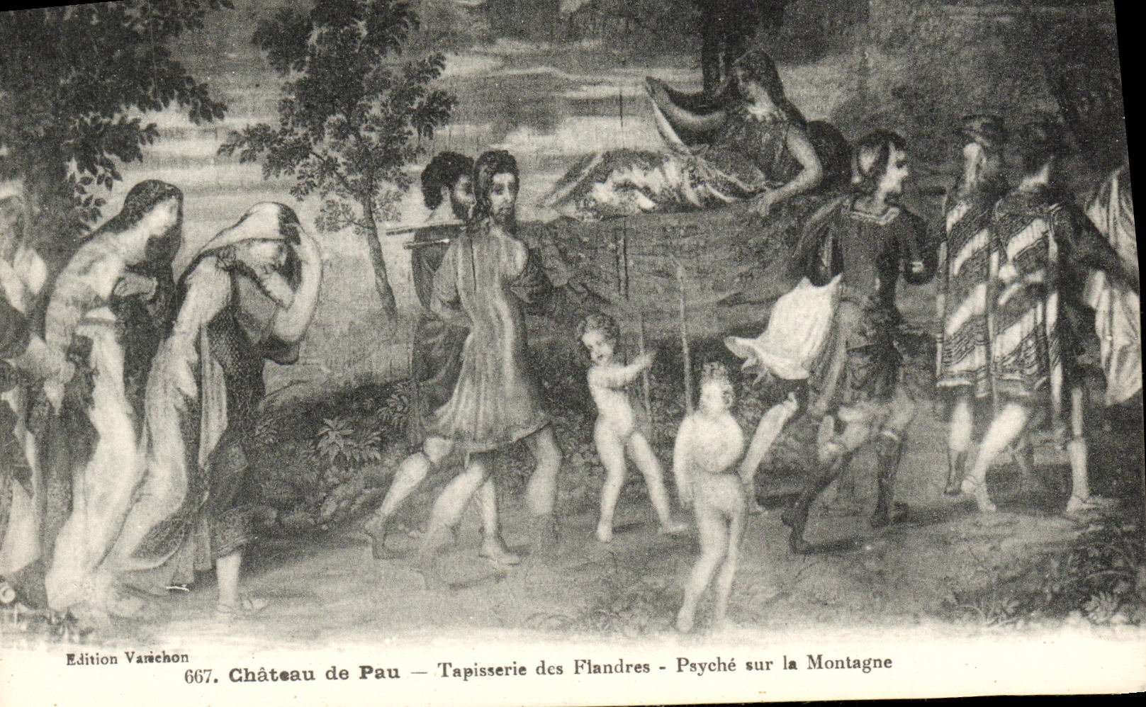 VINTAGE POSTCARD Pau Castle Tapestry of Flandres Psyche on the Mountain