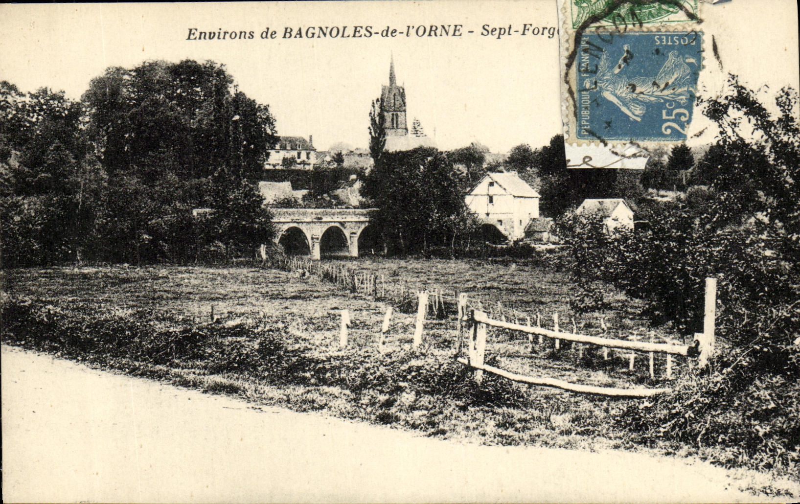 Los alrededores de la POSTAL de la VENDIMIA de Bagnoles de L adornan siete molinos que forjan