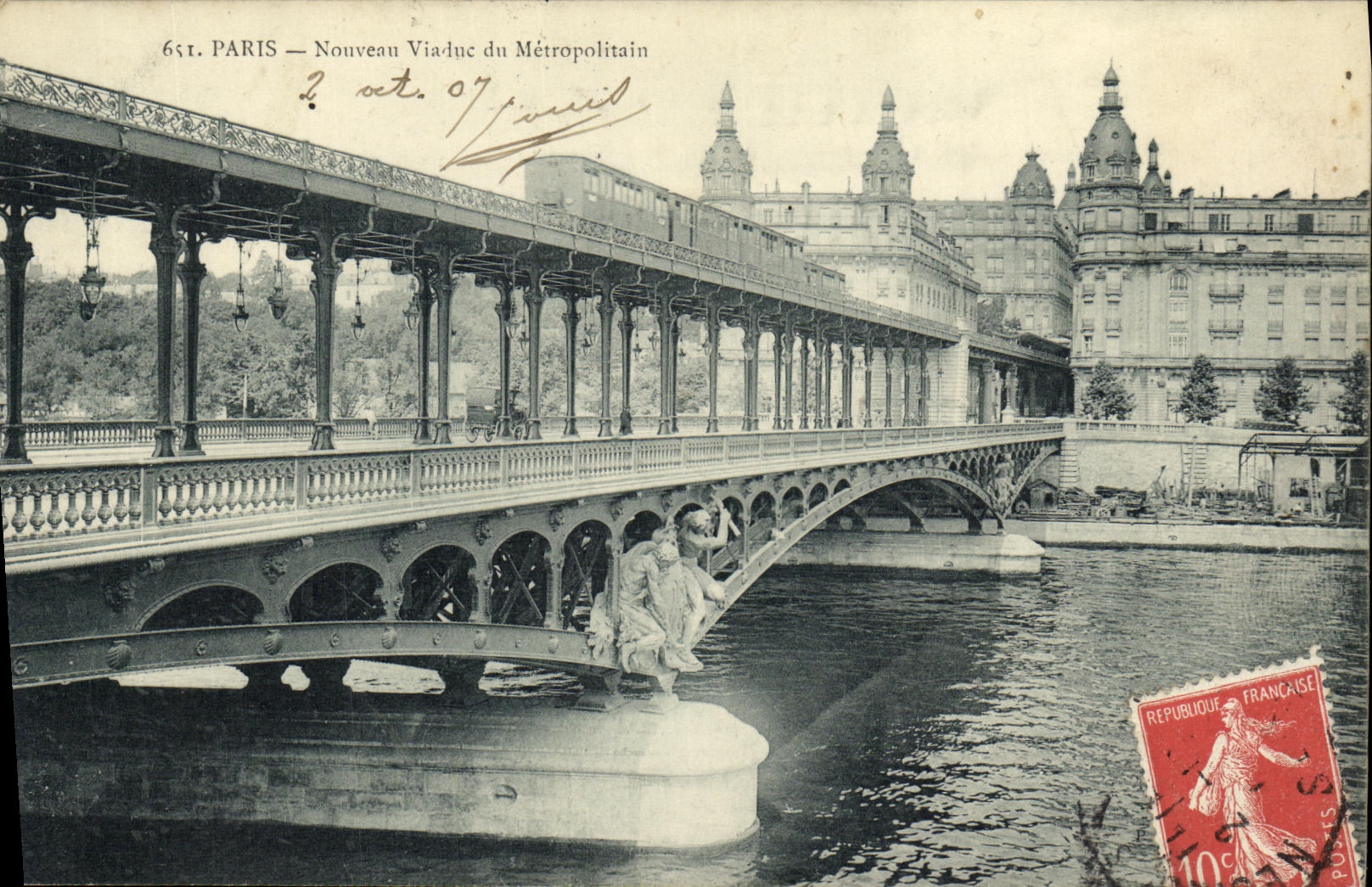 VINTAGE POSTCARD Paris New viaduct of Metroplitain Subway