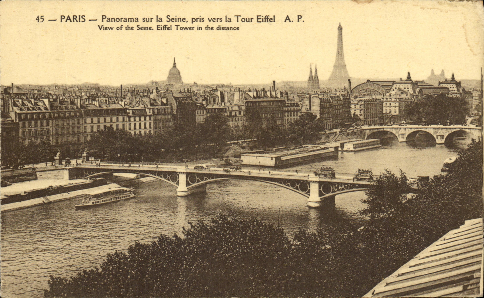 CPA Vieux Panorama sur la Seine pris vers la Tour Eiffel