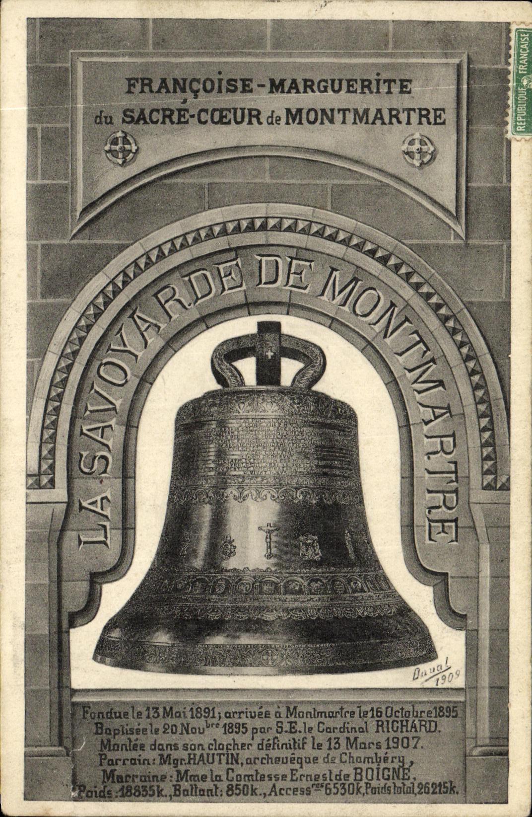 VINTAGE POSTCARD Paris Francoise Marguerite of the Sacring Heart of Montmartre Bell