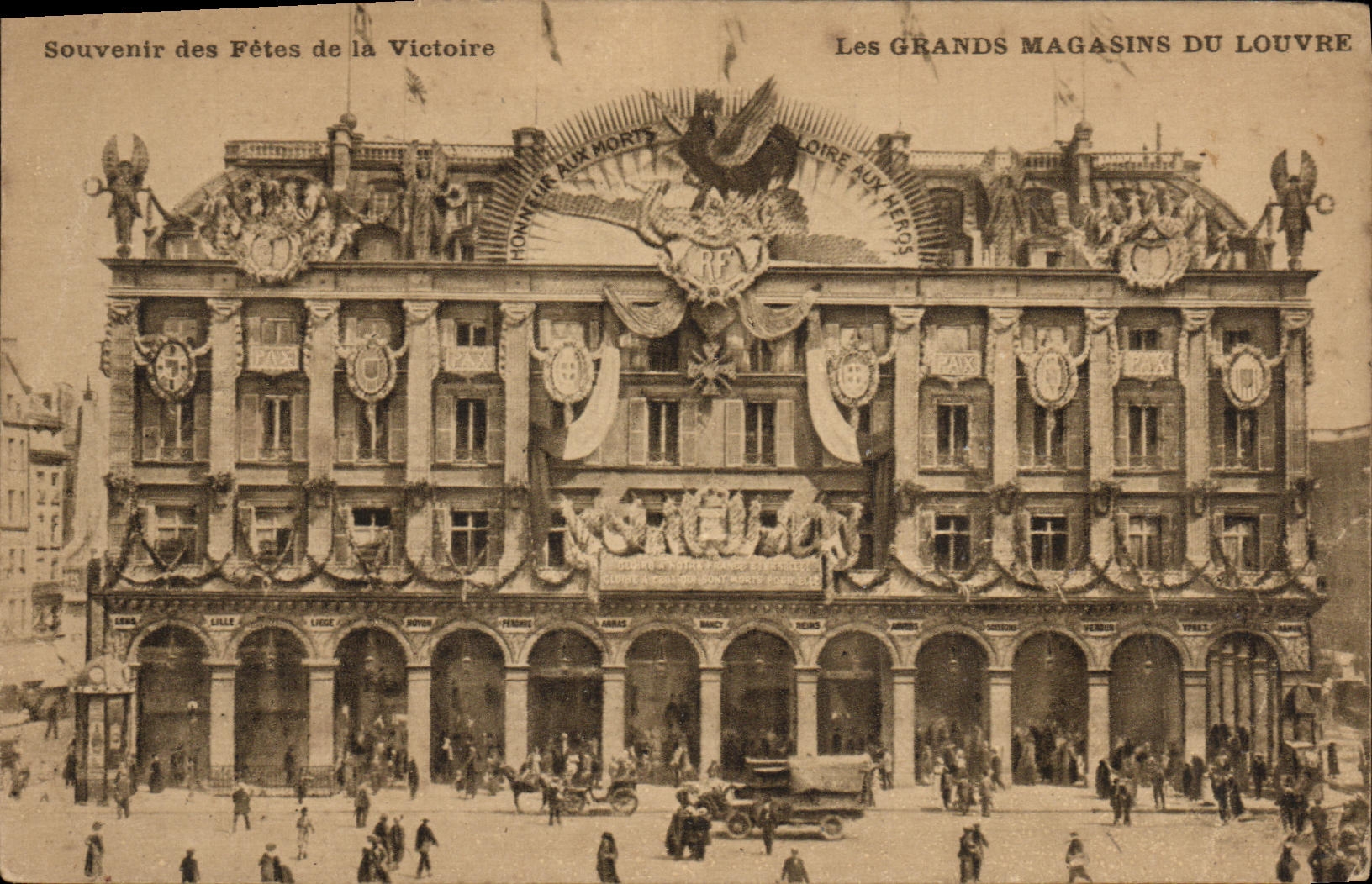 Almacenes grandes de Paris de la POSTAL de la VENDIMIA del recuerdo de la lumbrera de los festivales del Victoire Militaria