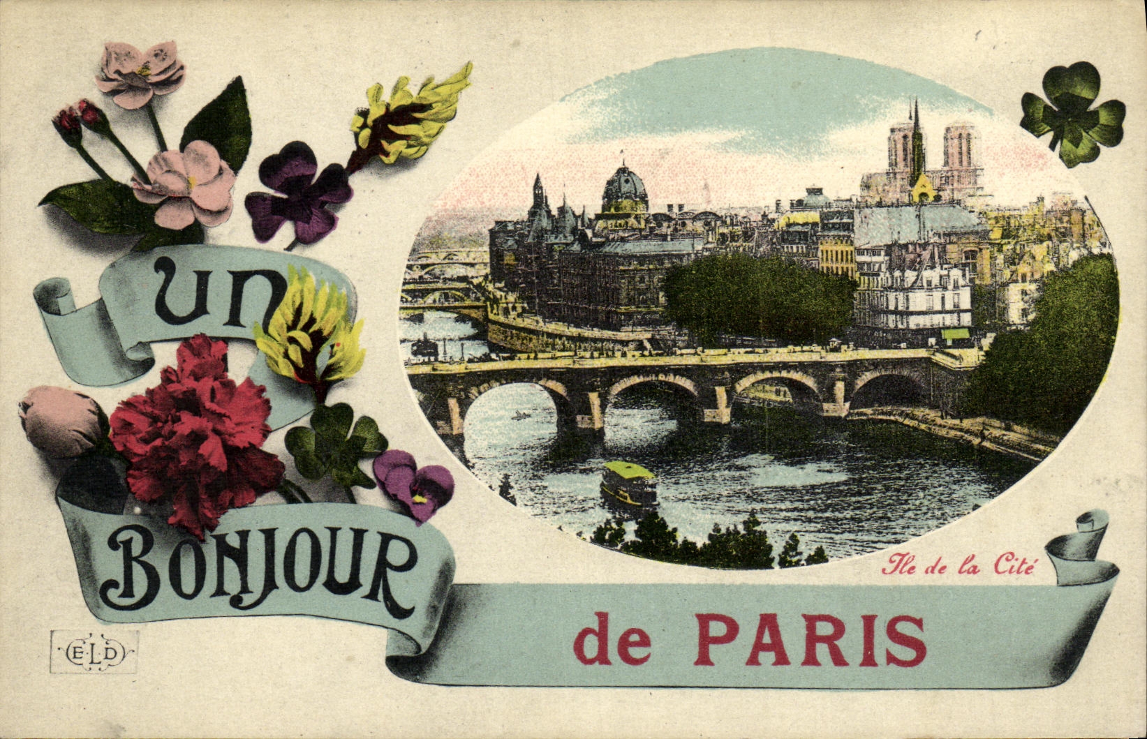 VINTAGE POSTCARD Paris Hello Island of the ISCED Notre Dame