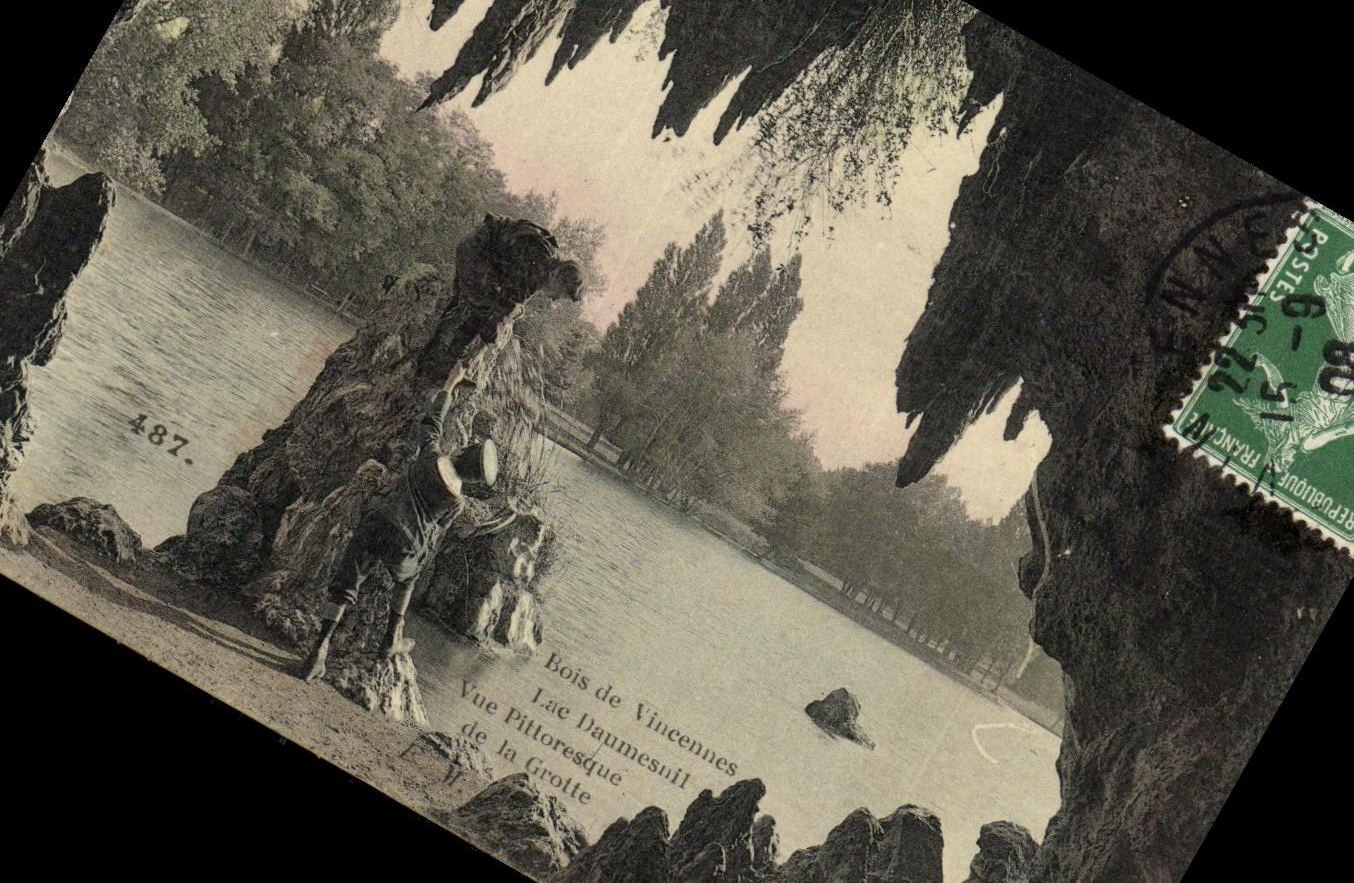 VINTAGE POSTCARD Wood of Vincennes Lake Daumesnil Seen picturesque of the cave