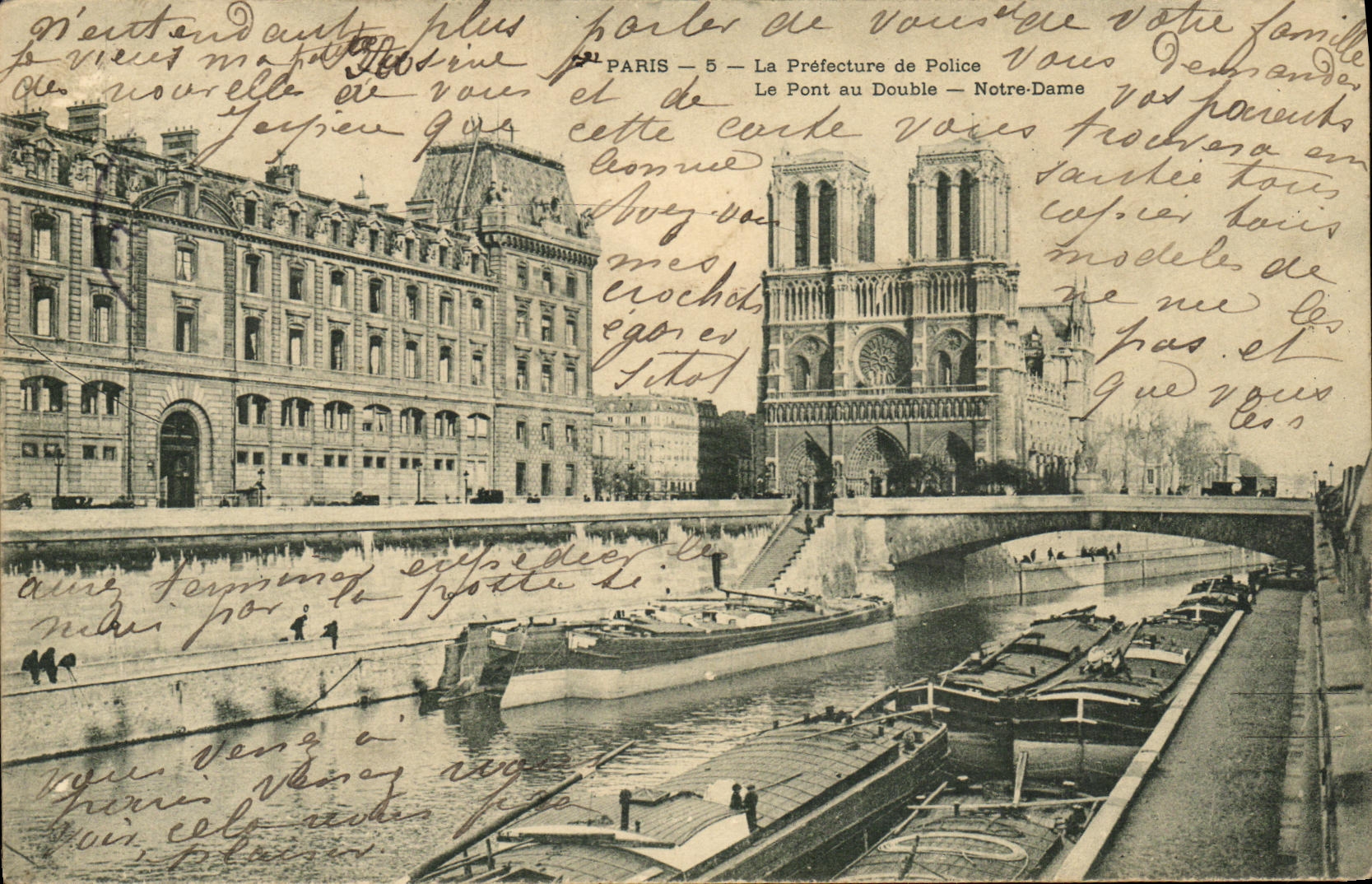 VINTAGE POSTCARD Paris Police headquarter the bridge with the Notre Dame double