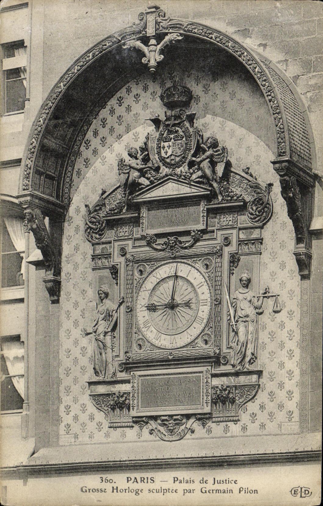 CPA Paris Palais de Justice Grosse Horloge Sculptee Par Germain Pilon 