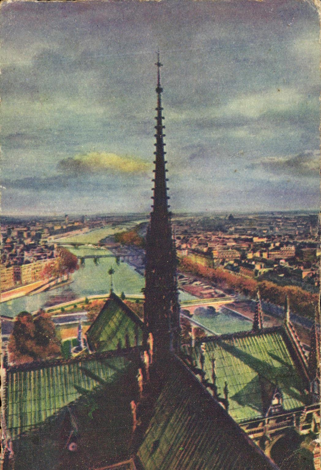 VINTAGE POSTCARD Paris While Strolling Transept of Notre Dame