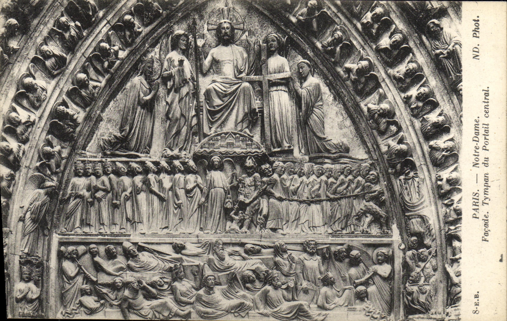 VINTAGE POSTCARD Paris Notre Dame Frontage Tympanum of the side exchange