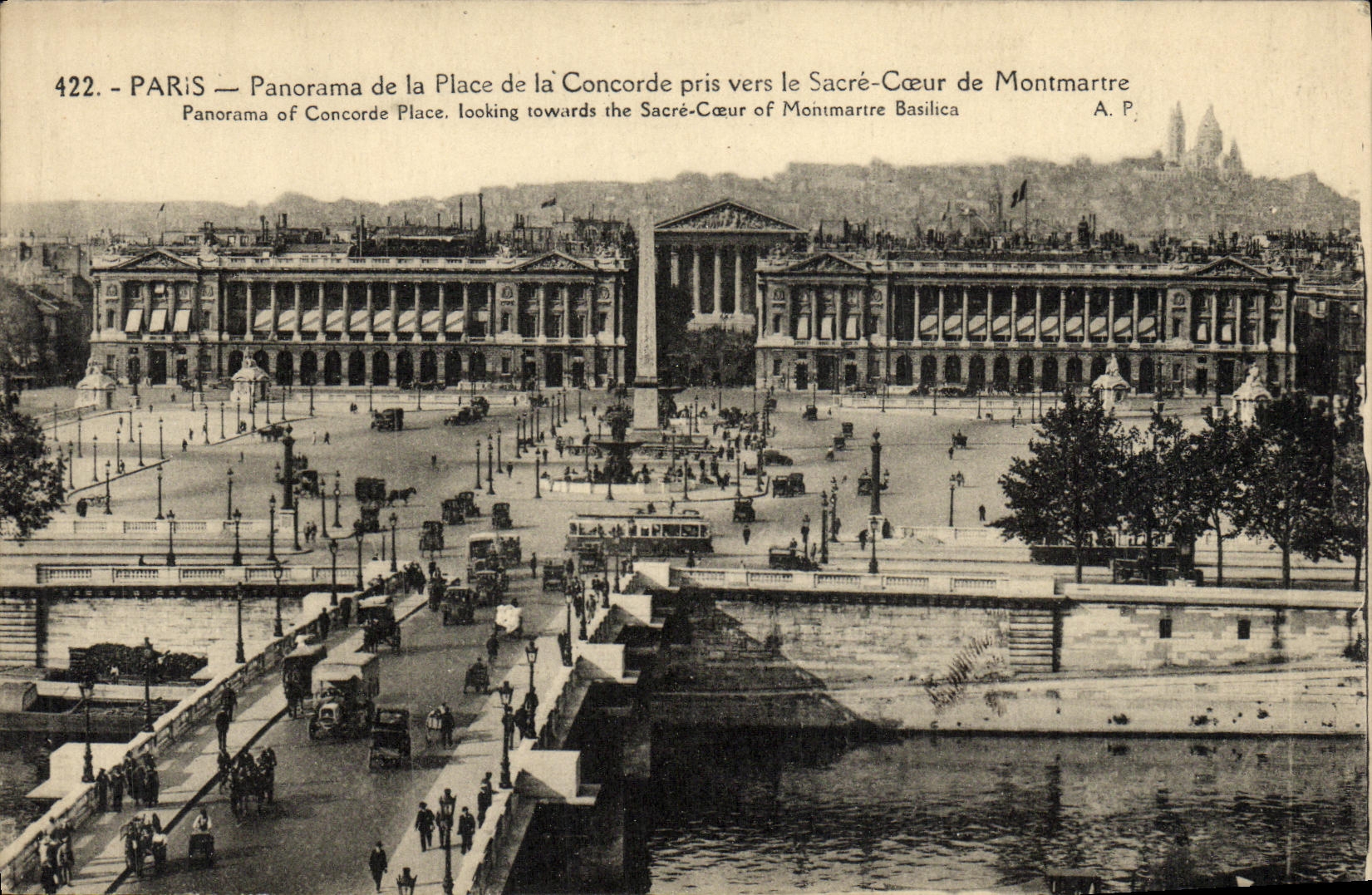 VINTAGE POSTCARD Paris Panorama of the Place Agrees Taken Towards the Sacring Heart of Montmartre