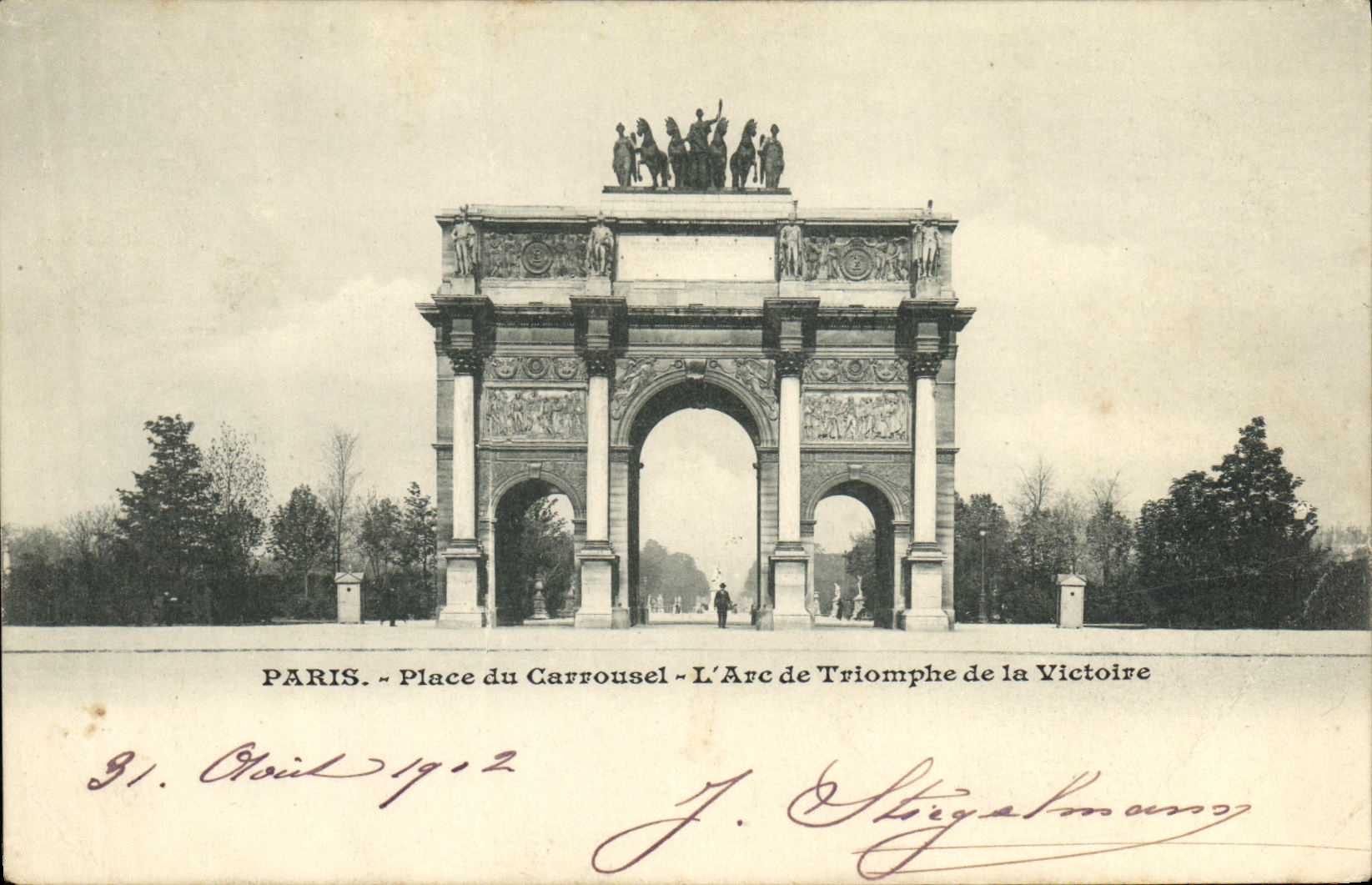 La POSTAL Paris de la VENDIMIA Arc de Triomphe coloca el carrusel L del Victoire