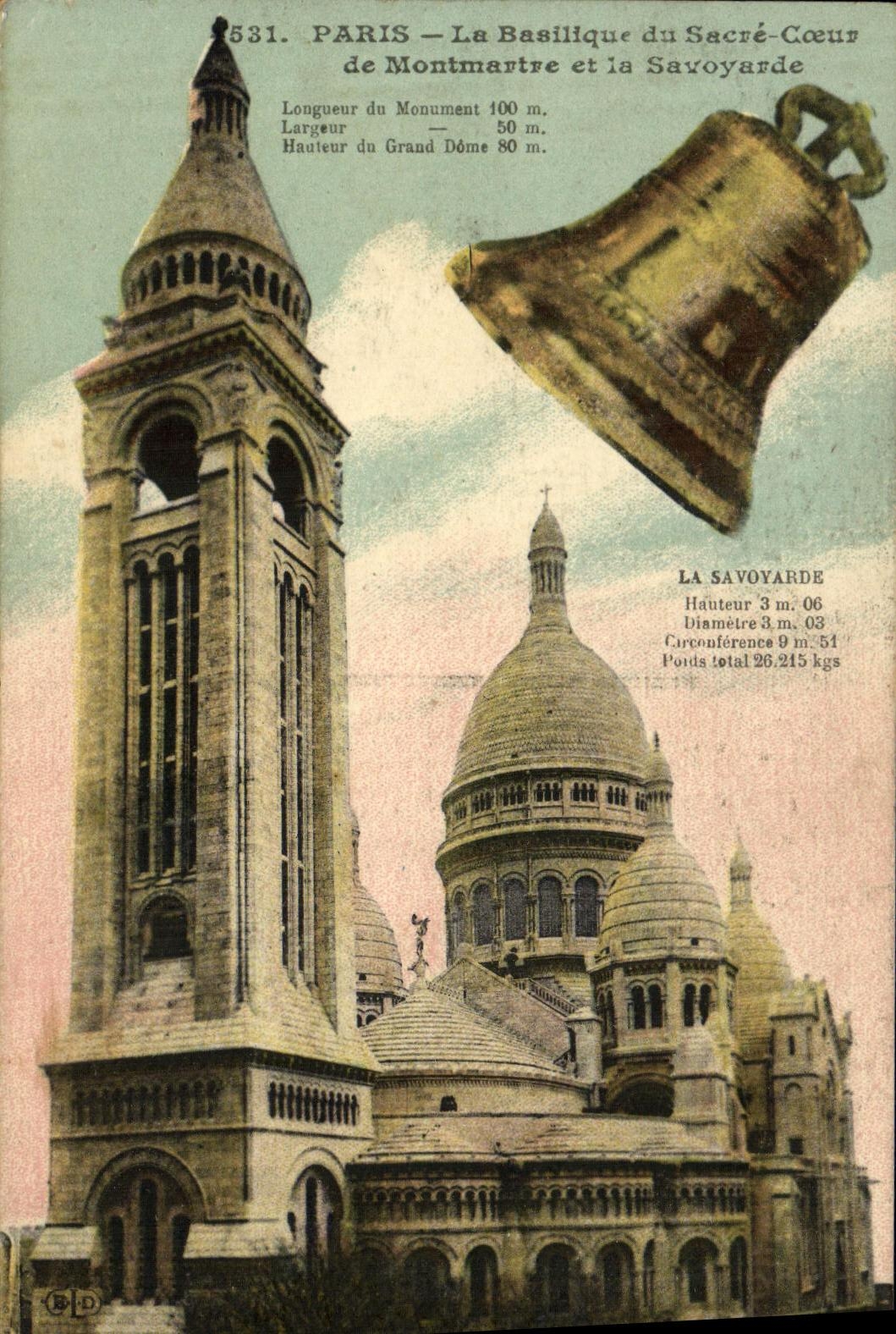 VINTAGE POSTCARD Paris the Basilica Of the Sacring Heart of Montmartre and the Savoyard Bell