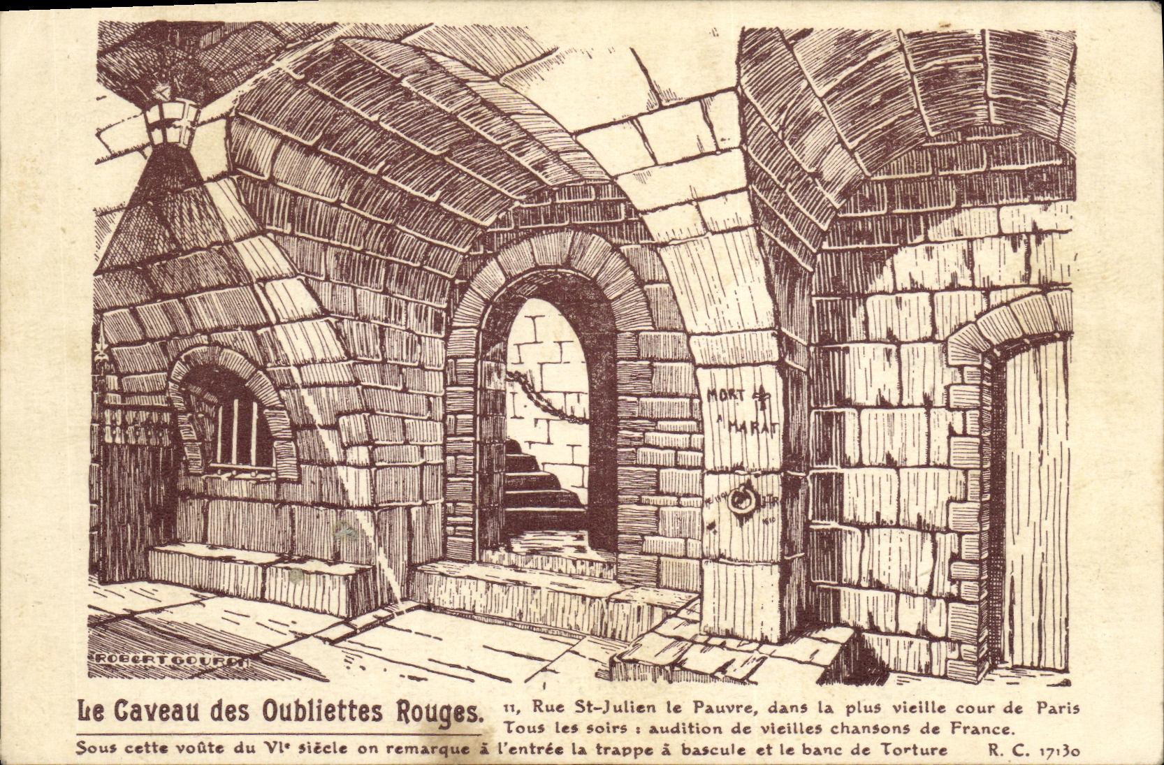 VINTAGE POSTCARD the Vault Oubliettes Wheels Street St Julien the Poor one