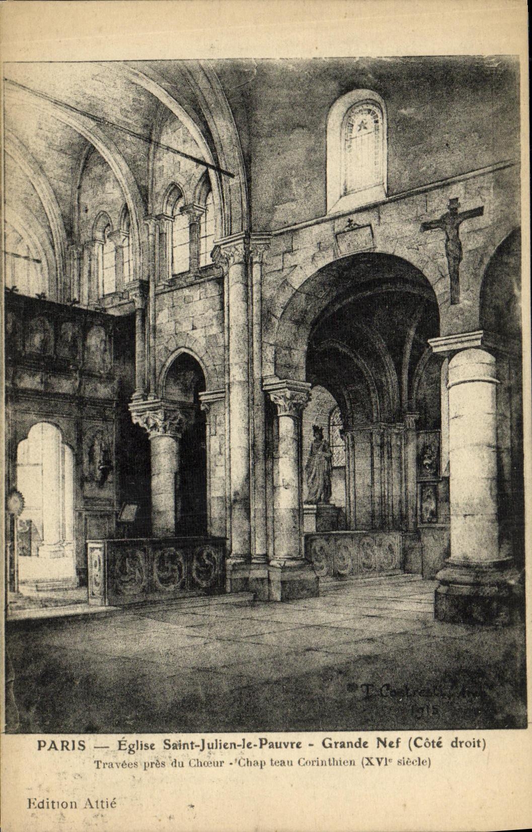 CPA Paris Eglise Saint Julien Le Pauvre Grande Nef Travees pres du choeur Chapiteau corinthien
