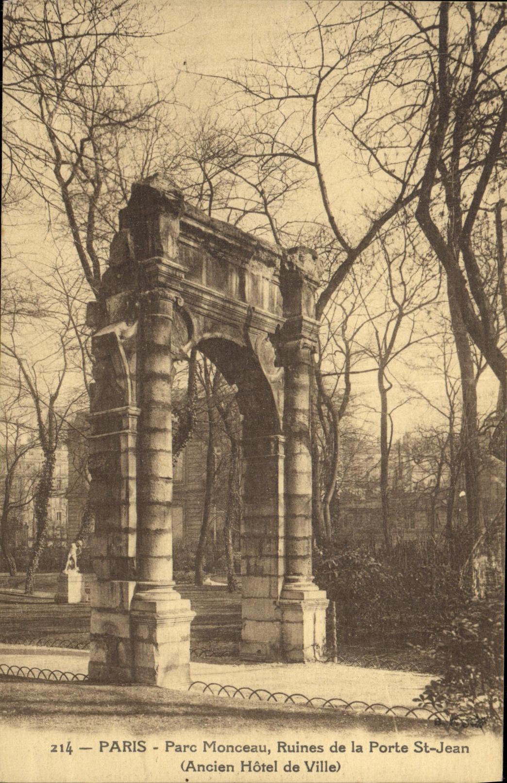 VINTAGE POSTCARD Paris Park Heap Ruins of the Gate St Jean Old town hall
