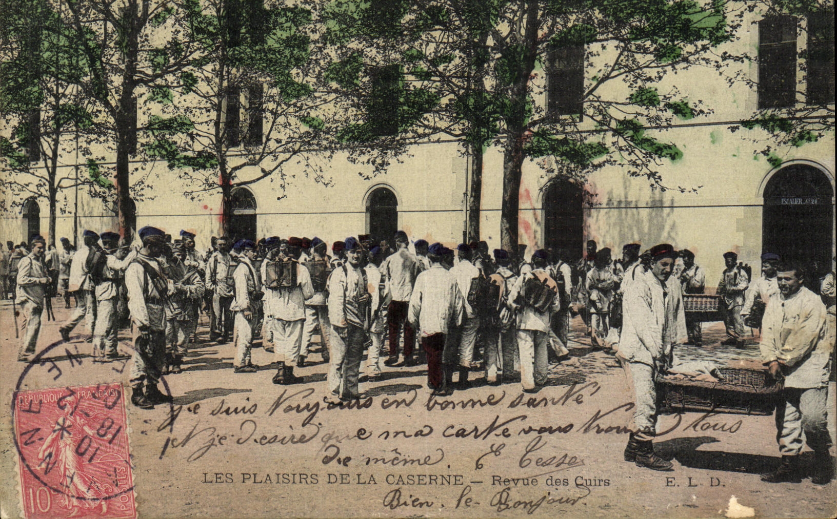 Placeres de la POSTAL de la VENDIMIA de los cuarteles reexaminados de los cueros de Militaria