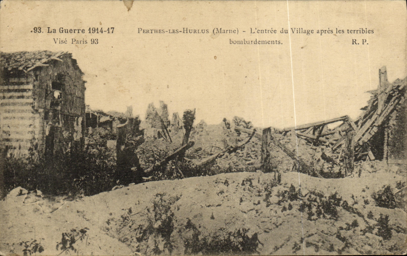 VINTAGE POSTCARD Perthes Hurlus L entered of the village after the Militaria bombardments