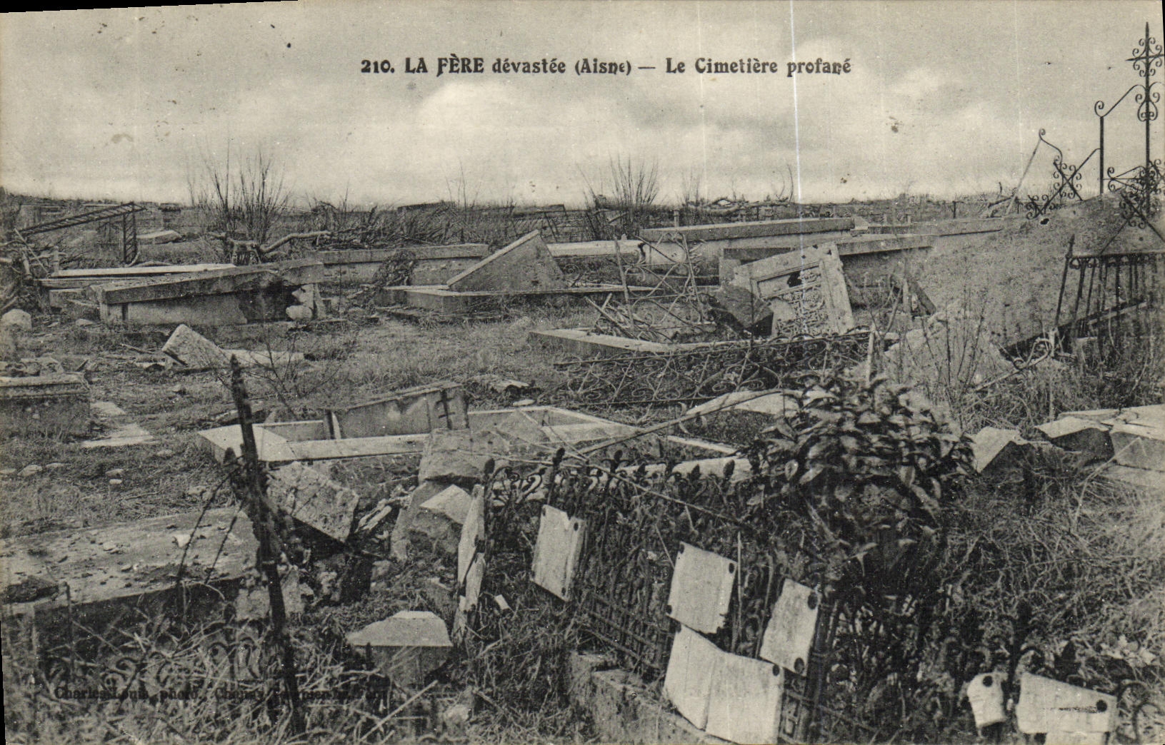 VINTAGE POSTCARD Fere Devastee the Cemetery Profanes Militaria