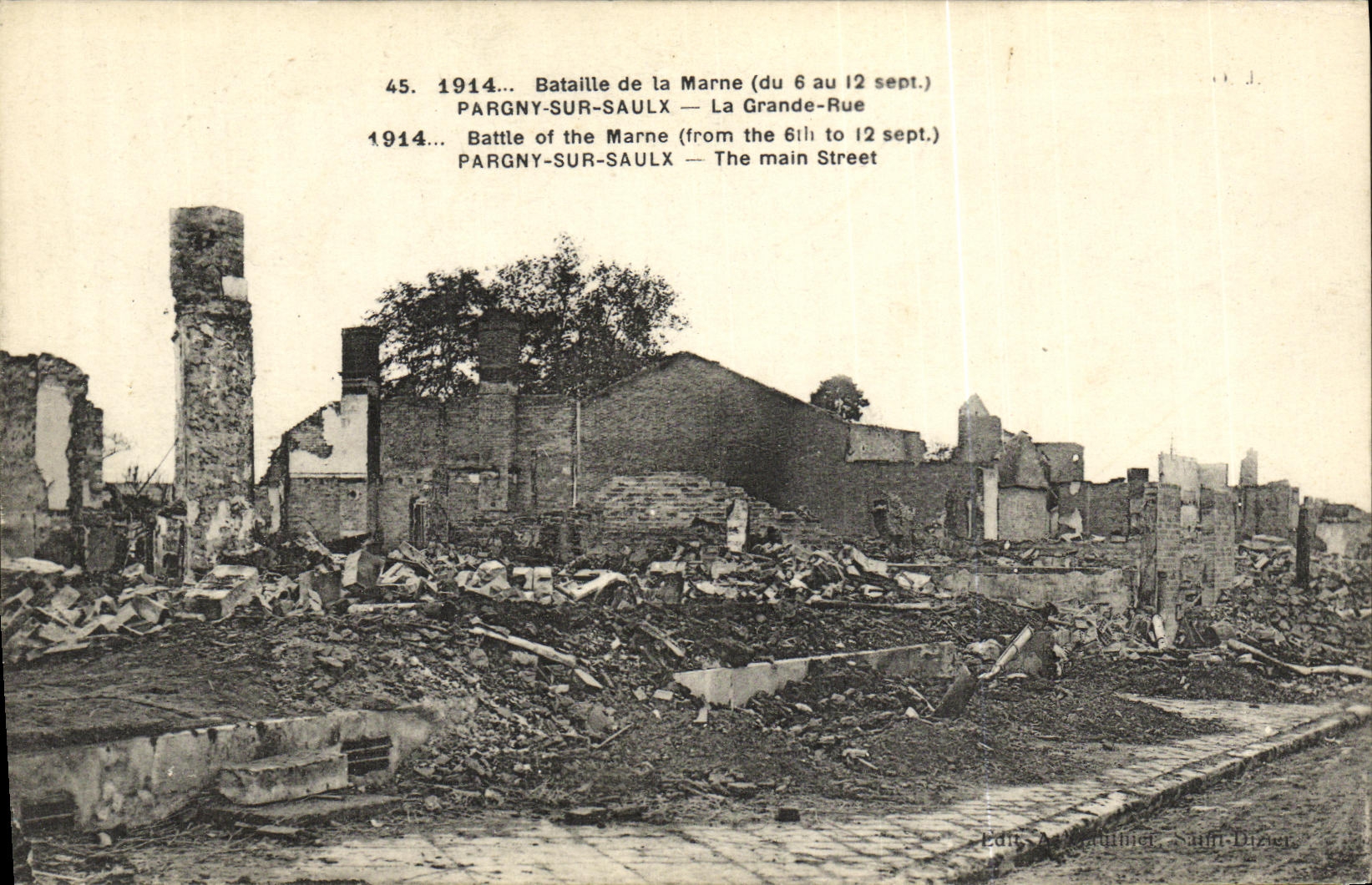 VINTAGE POSTCARD Pargny On Saulx Main street Militaria