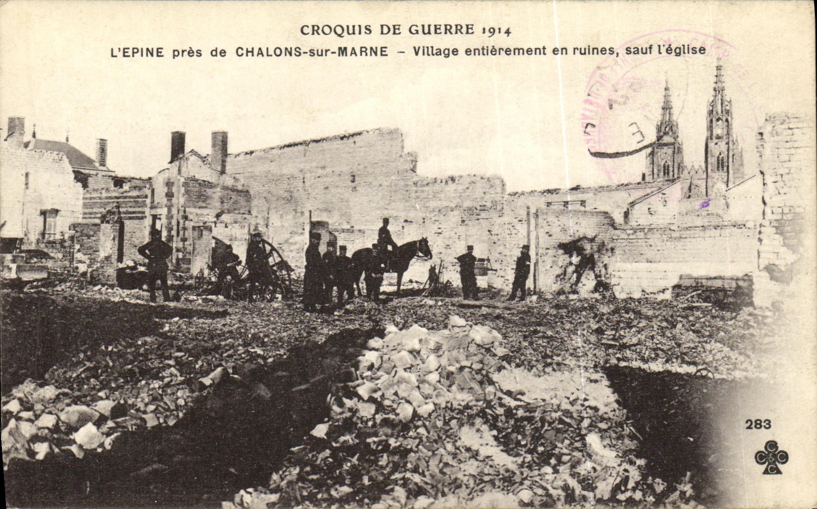 VINTAGE POSTCARD L Spine Close to Trawl nets On the Marne Village Entirely In Ruins Except L Militaria Church