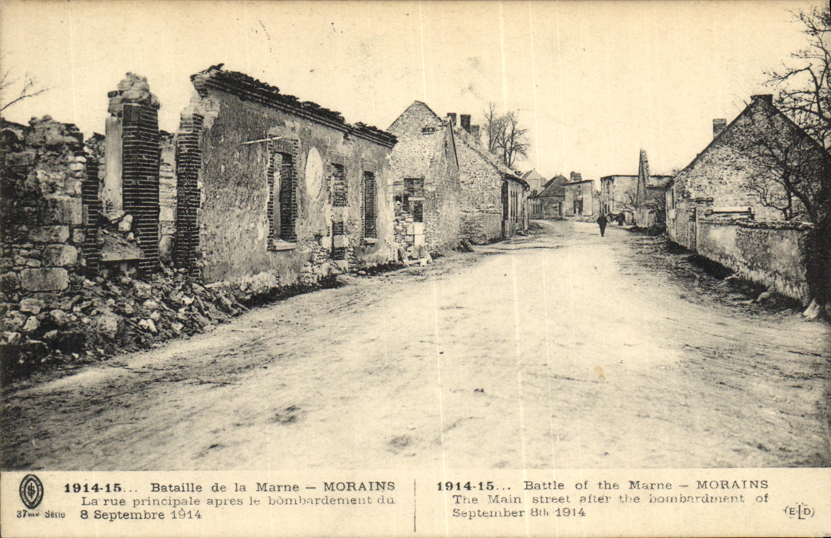 VINTAGE POSTCARD Morains the main street after the Militaria bombardment