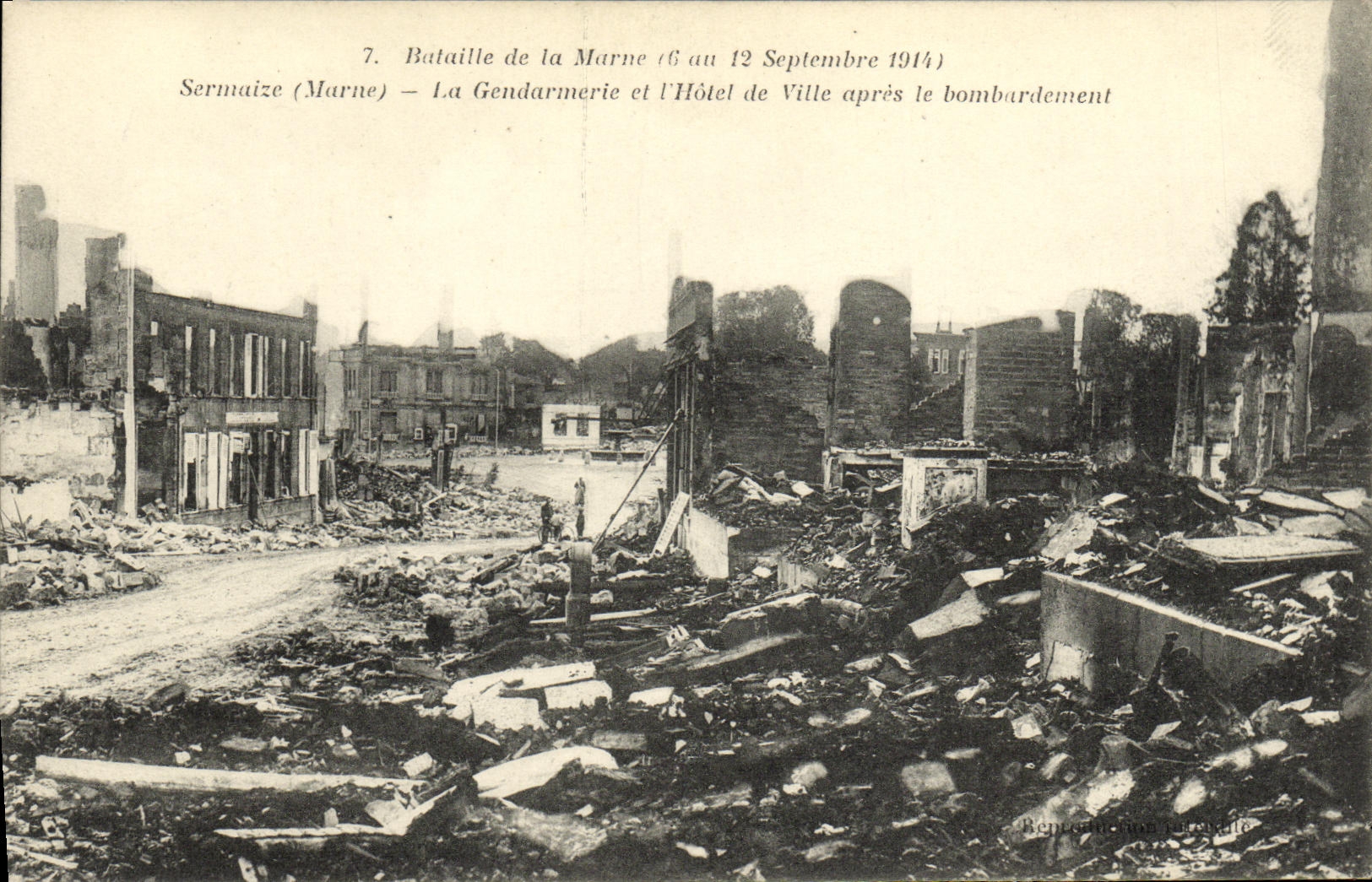 VINTAGE POSTCARD Sermaize Gendarmerie and L Town hall after the Militaria Bombardment