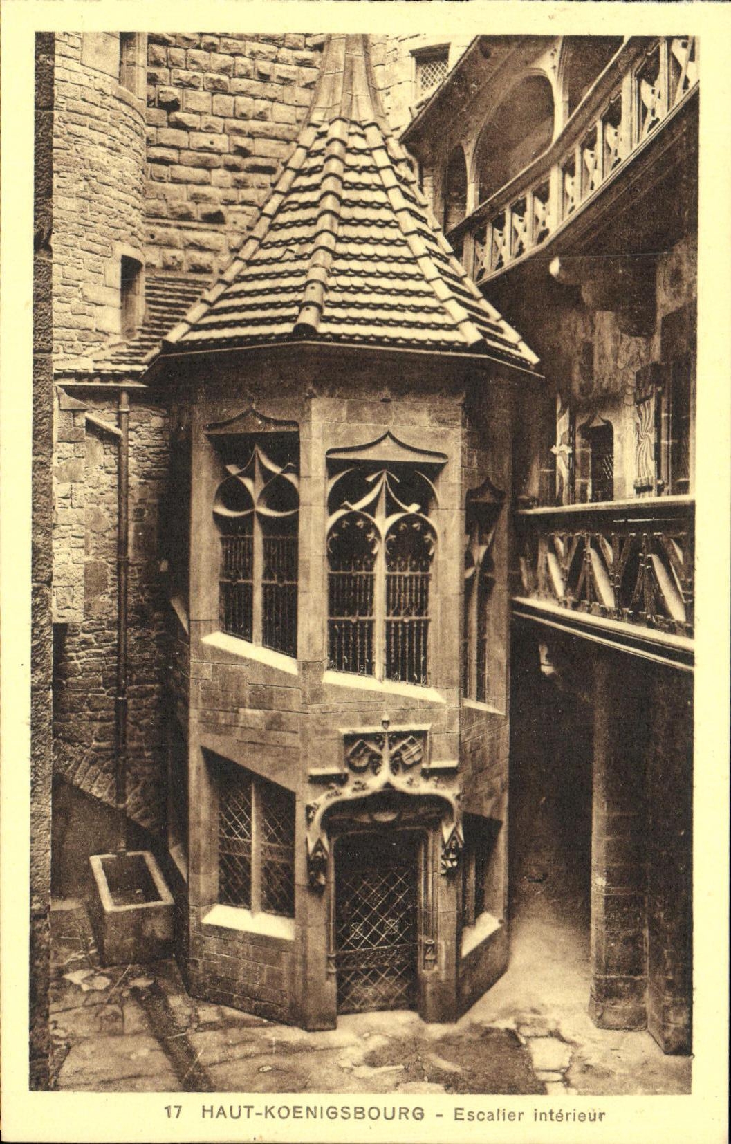 VINTAGE POSTCARD High Koenigsbourg interior Staircase
