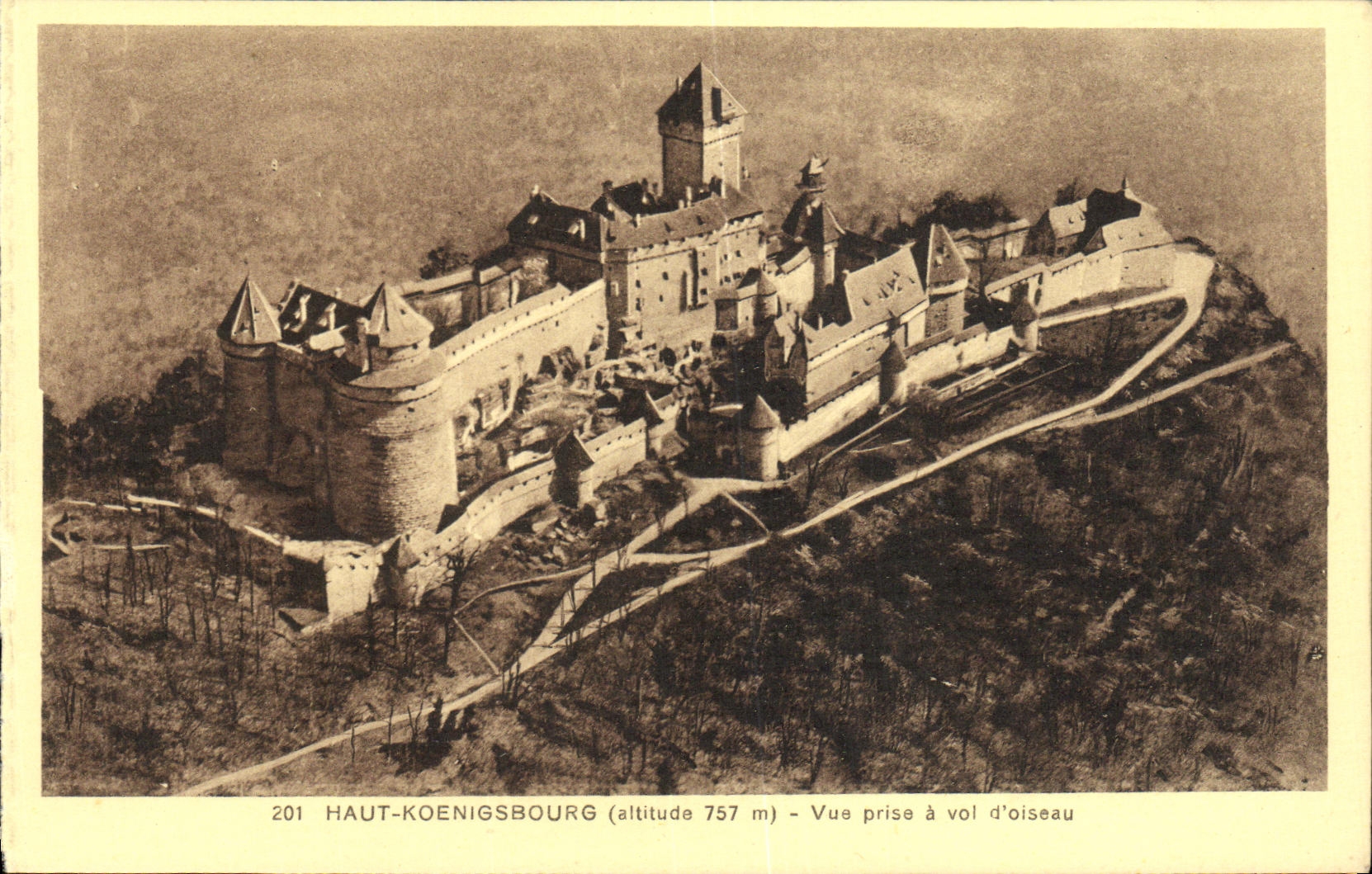 VINTAGE POSTCARD High Koenigsbourg Seen from has Vol D Oiseau