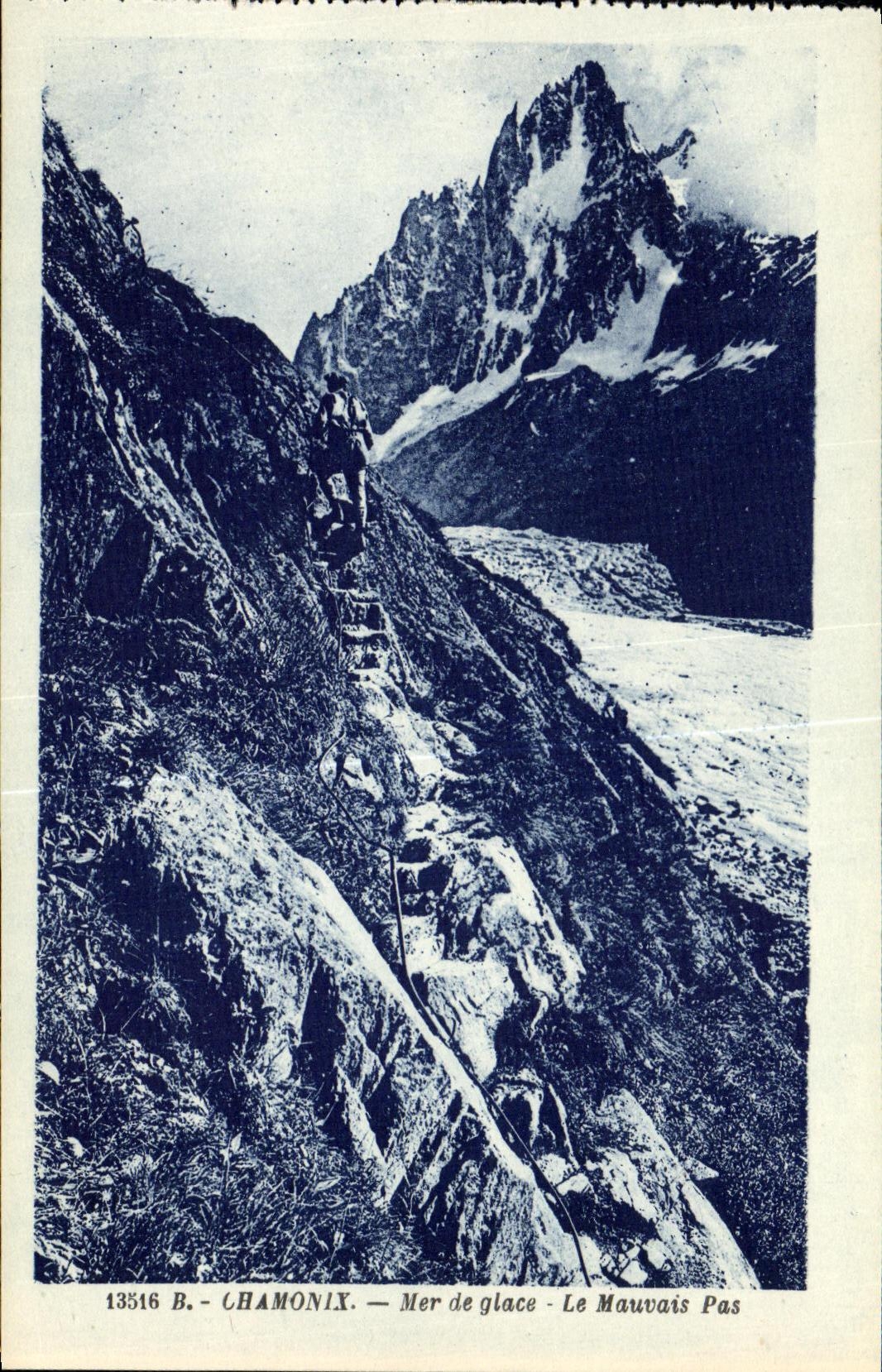 VINTAGE POSTCARD Chamonix Sea of Ice the Bad Step
