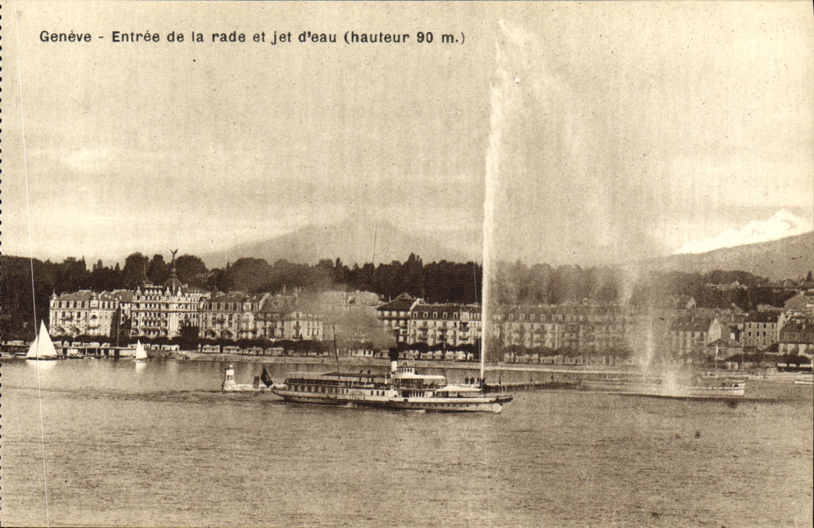 VINTAGE POSTCARD Geneva Entered of the Roads and jet D water