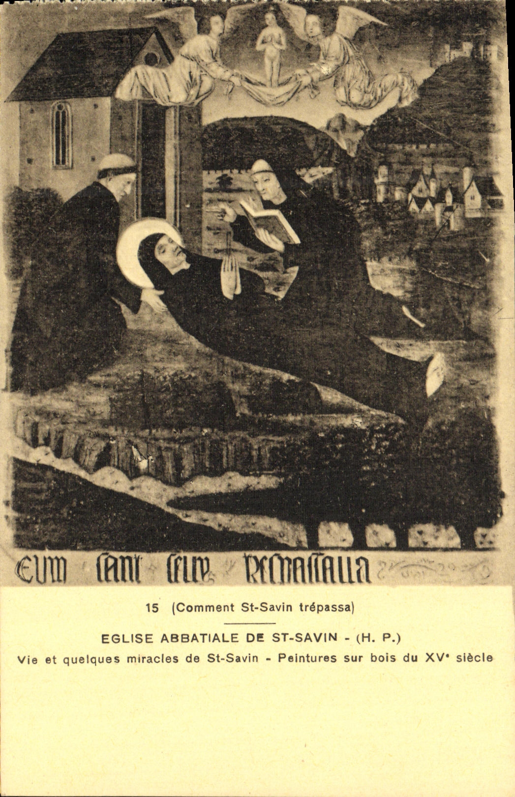 VINTAGE POSTCARD Abbey church Of St Savin Life and Some miracles of St Savin Pelntres on Wood Of