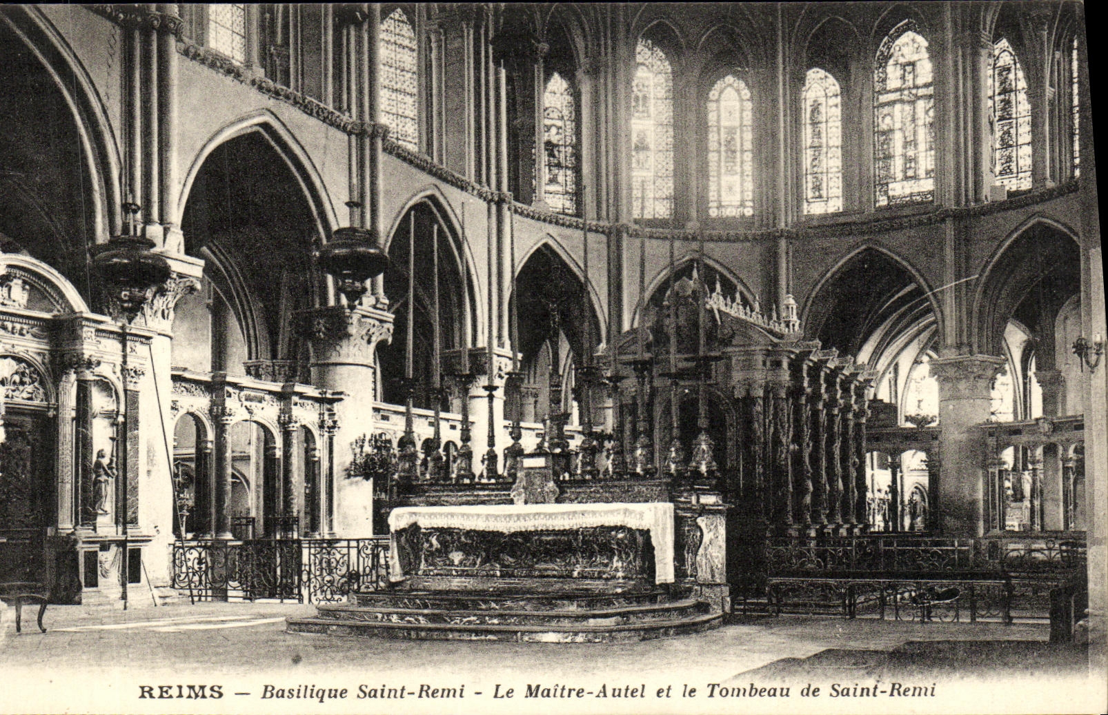 VINTAGE POSTCARD Rheims Basilica Saint Remi the Master Furnace bridge and the Tomb of Saint Remi