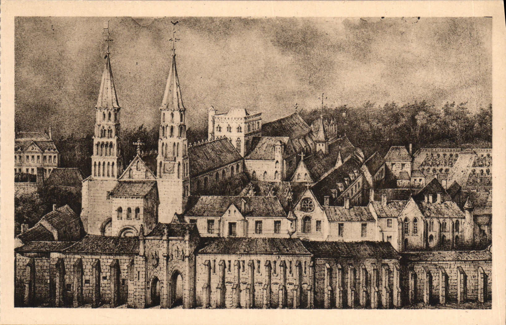 VINTAGE POSTCARD Old Abbey De Jumieges D After a Drawing Of 1702