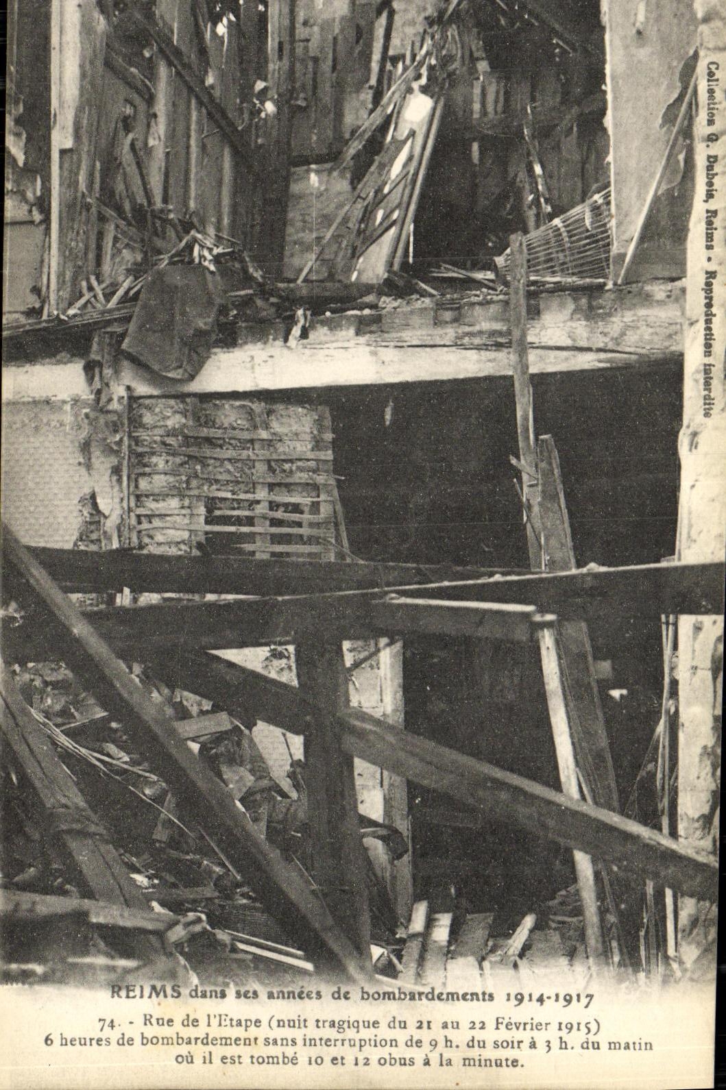 VINTAGE POSTCARD Rheims In its years of Bombardments Street of L Militaria stage