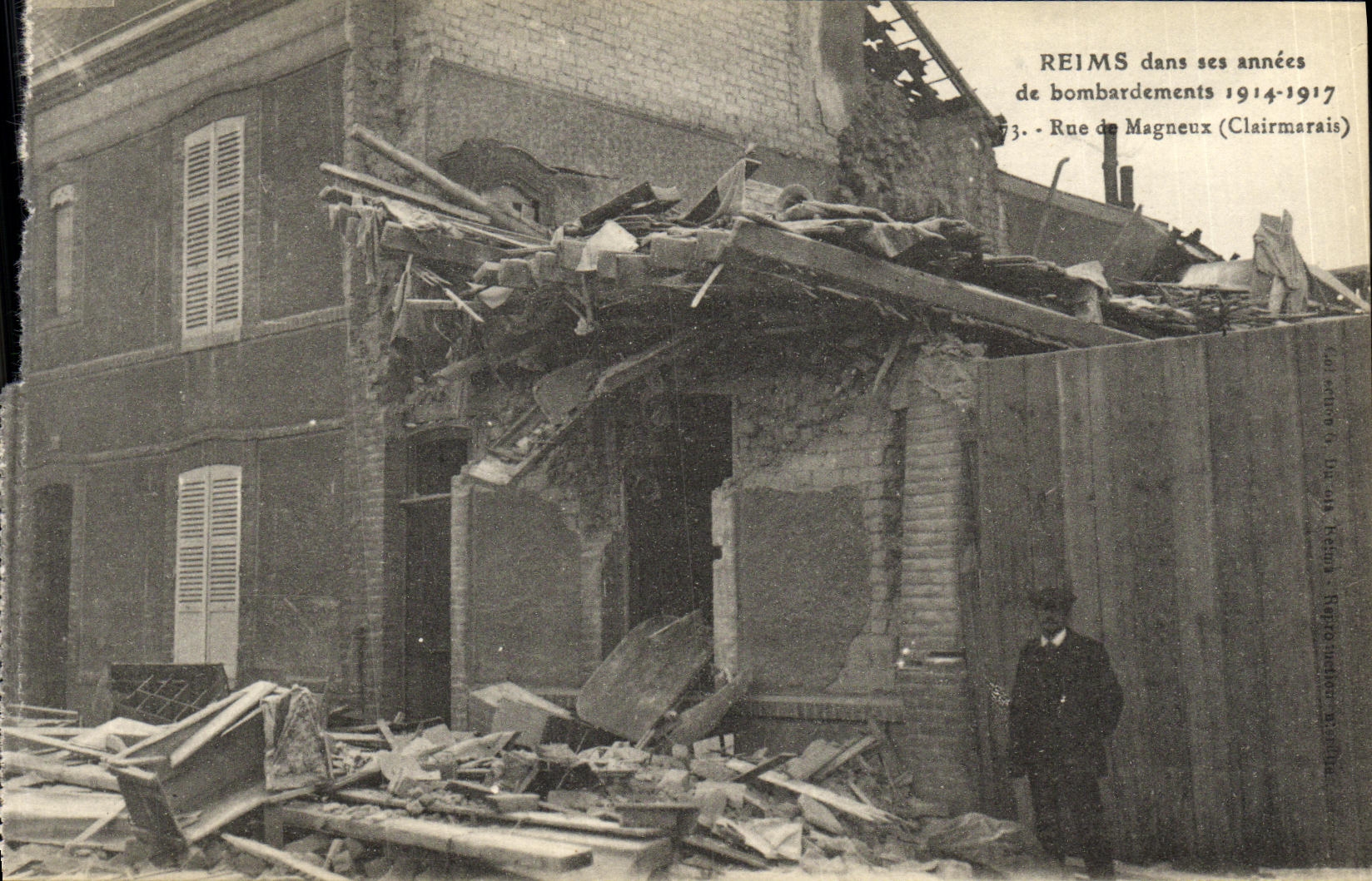 VINTAGE POSTCARD Rheims In its years of Bombardments Street of Magneux Clairmarais