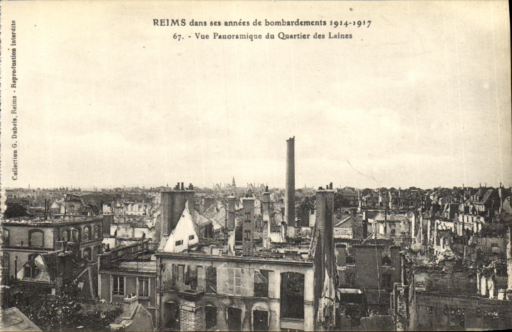 VINTAGE POSTCARD Rheims In its years of Bombardment Panoramic View of the District of the Militaria Wools