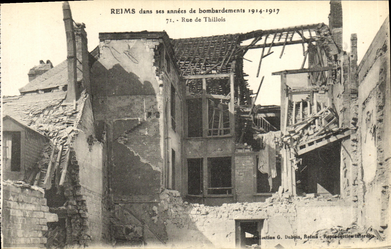 VINTAGE POSTCARD Rheims In its years of Bombardments Street De Thillois Militaria