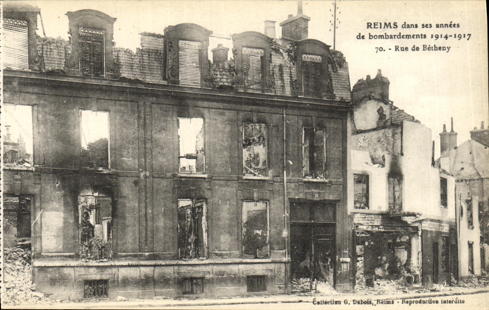 VINTAGE POSTCARD Rheims In its years of Bombardments Street De Betheny Militaria