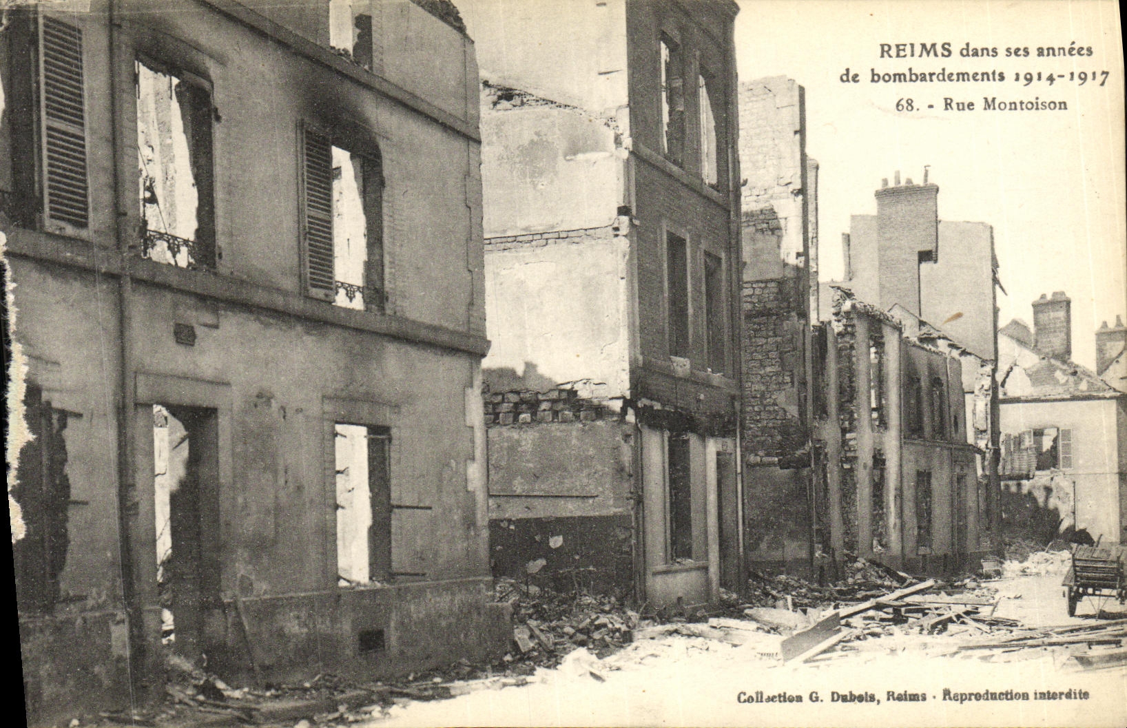 VINTAGE POSTCARD Rheims In its years of Bombardment Street Montoison Militaria