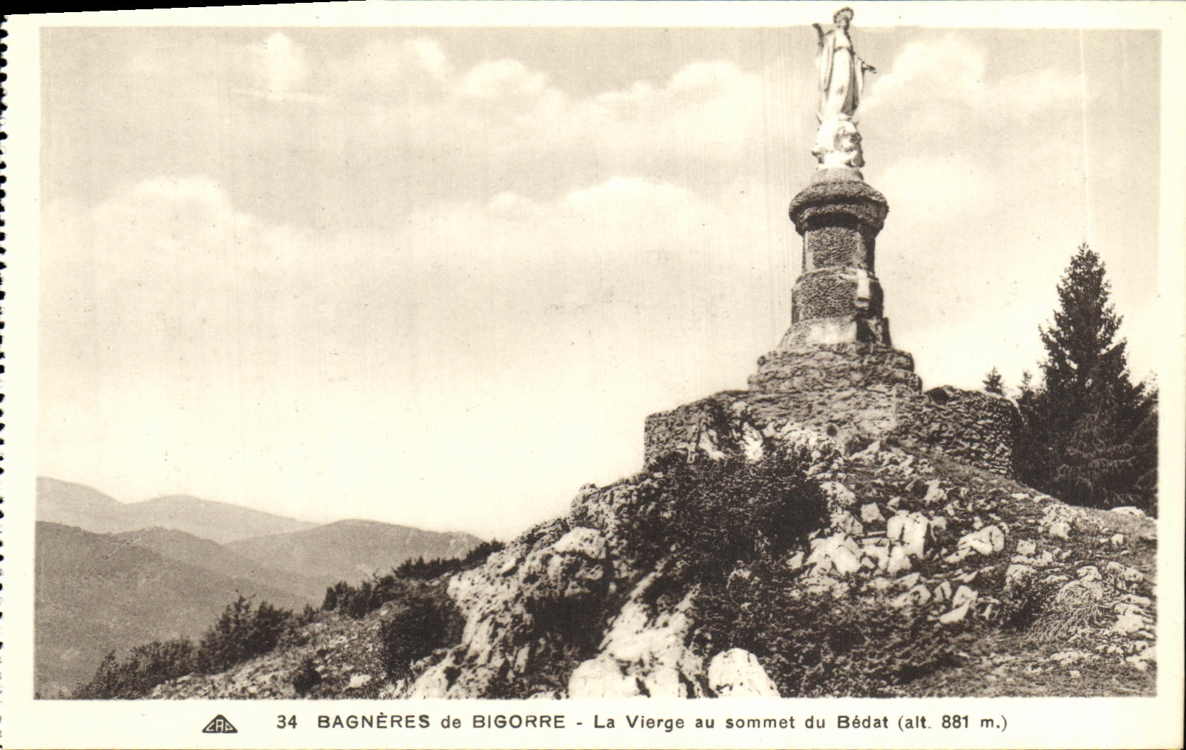 VINTAGE POSTCARD Bagneres de Bigorre the Virgin at the Top of Bedat